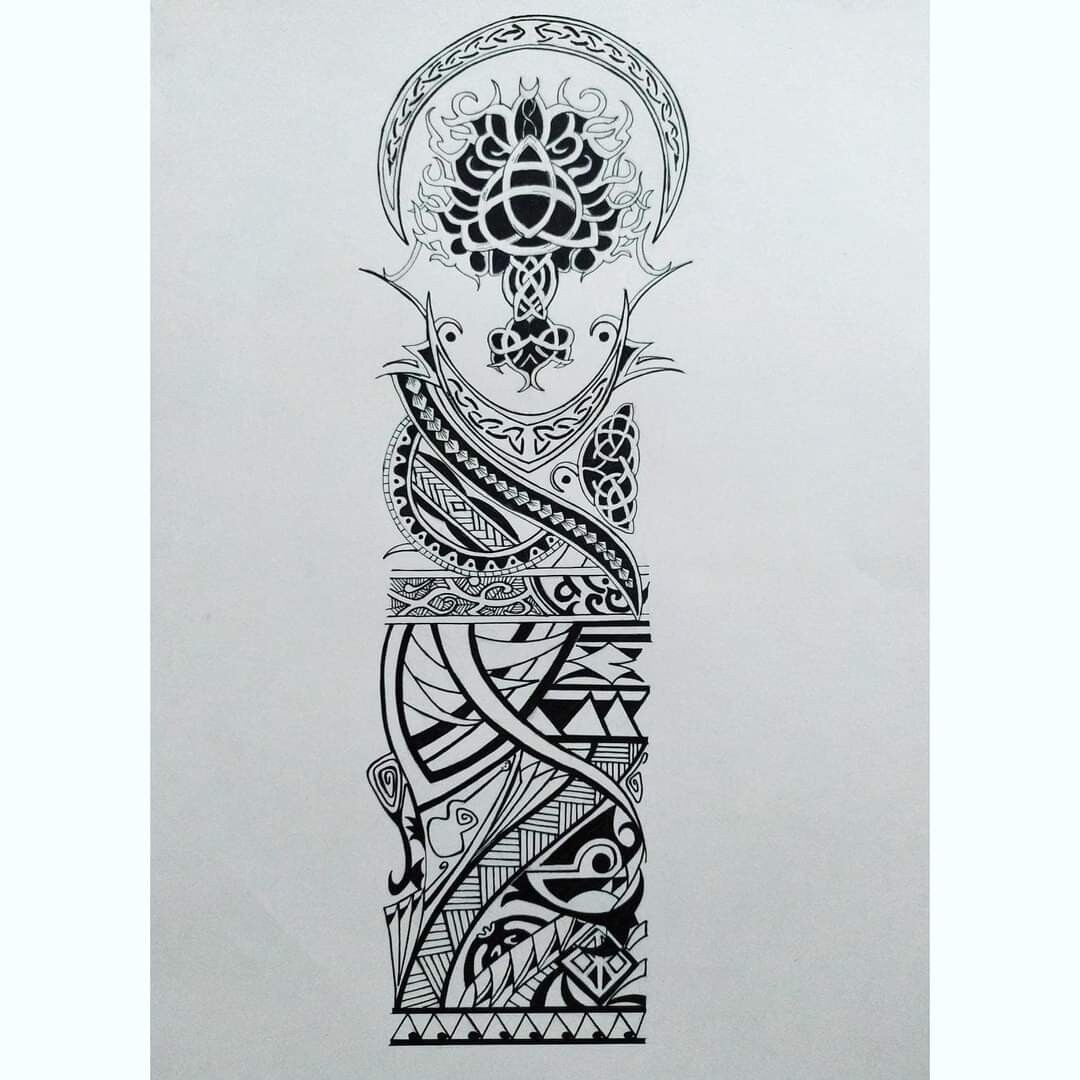 ArtStation - Recent tattoo design commission from Stratham, New Hampshire.  Ink on Paper Arm tattoo inspired by Celtic, Tribal, Viking, Polynesian  designs.