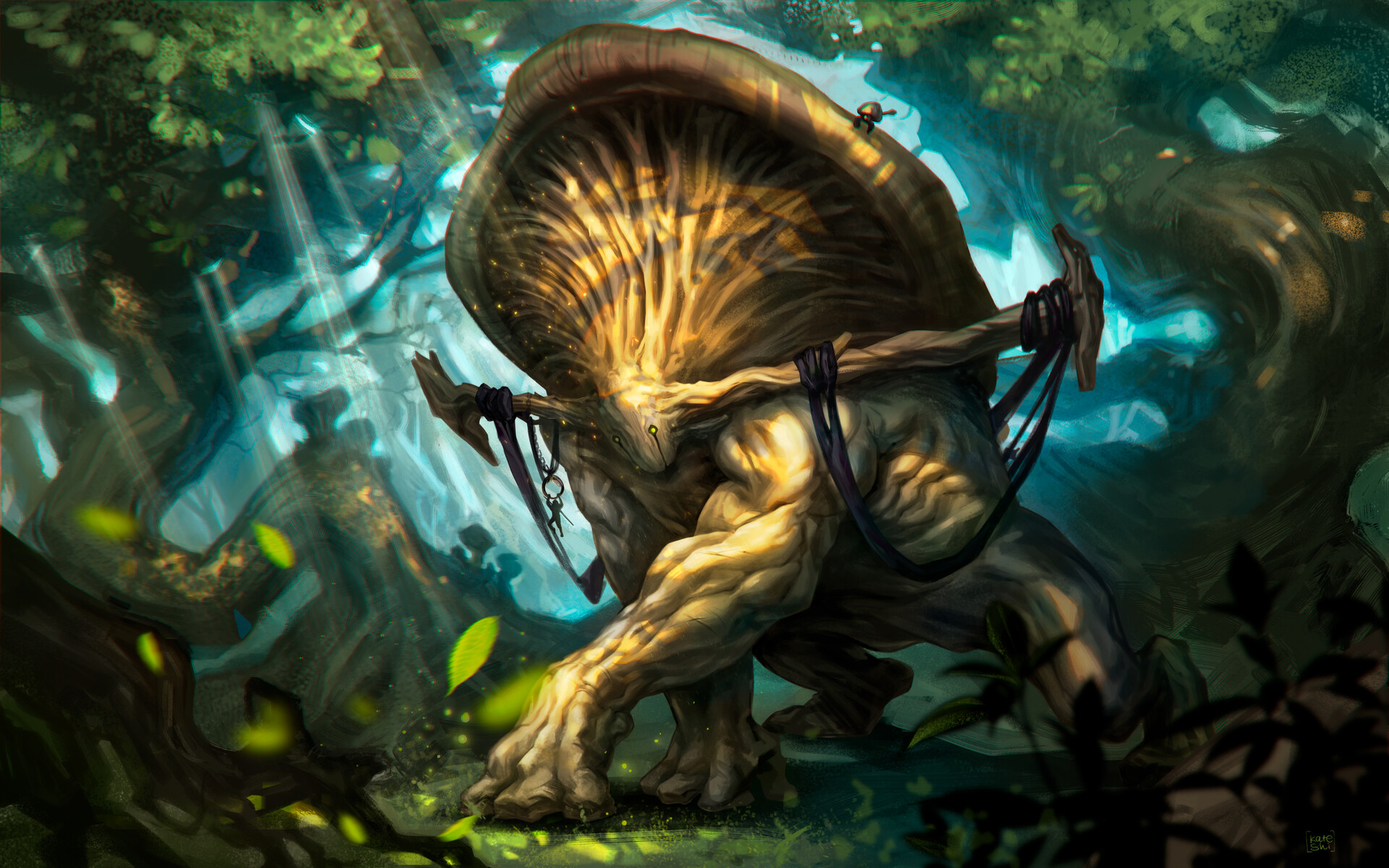 Могучее существо. Fungal giant. Alien gigantic Mushroom, Dark creepy Wasteland
