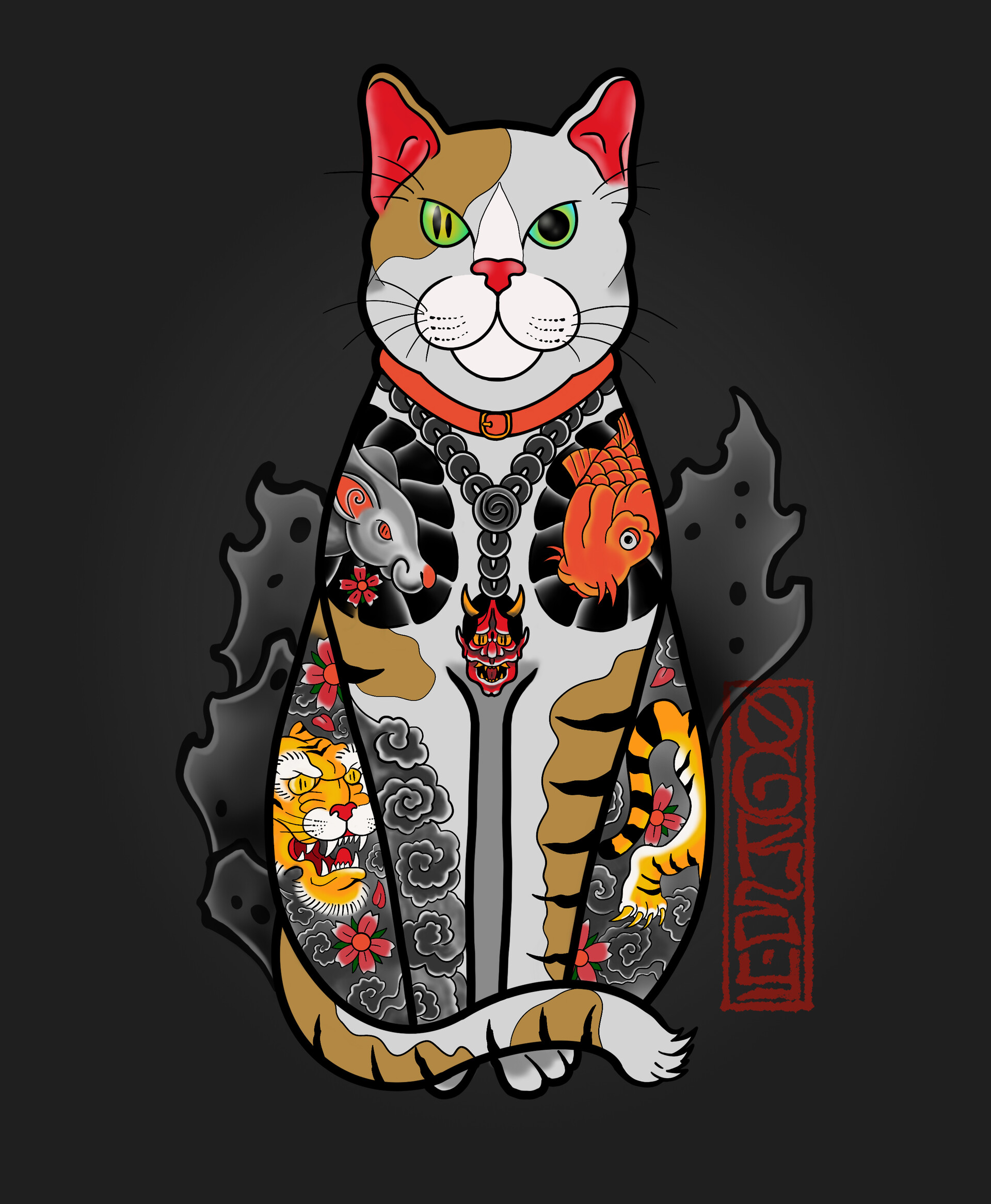 ArtStation Yakuza Cat illustration