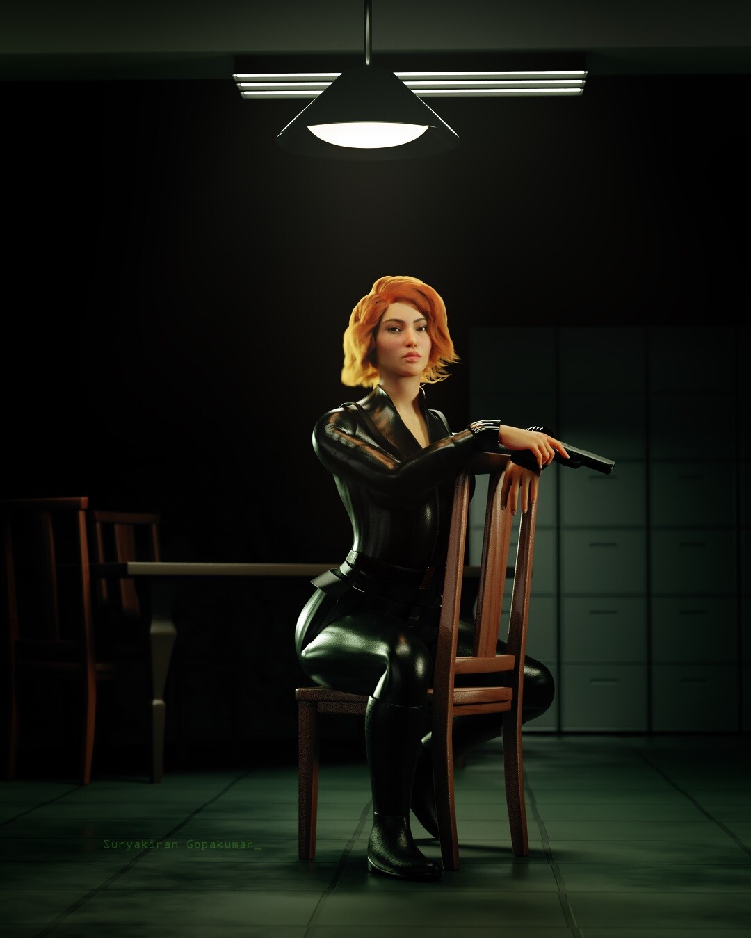 ArtStation Black Widow chair pose fan art