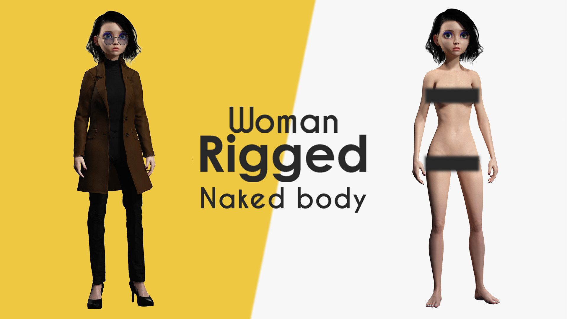 ArtStation - Prestige Realistic stylized cartoon Female 3D Model Naked Woman  Rigged