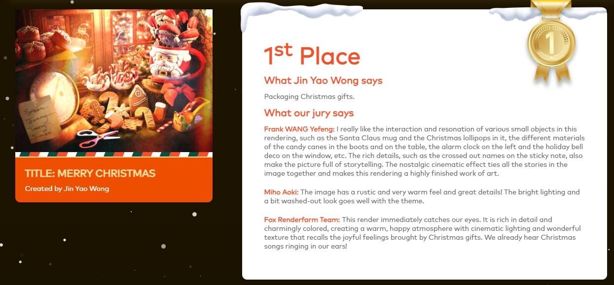 Received 1st place for FoxRenderfarm Christmas competition.