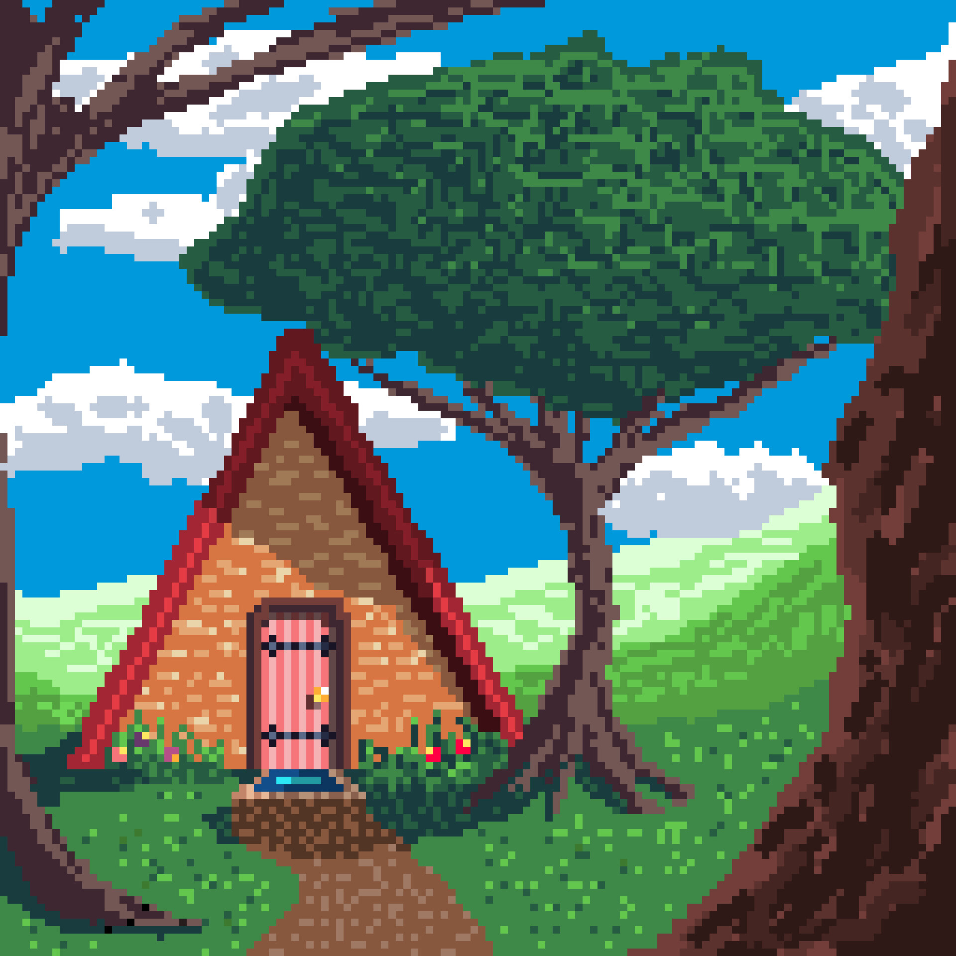 ArtStation - pixel art practice - little house in the hills