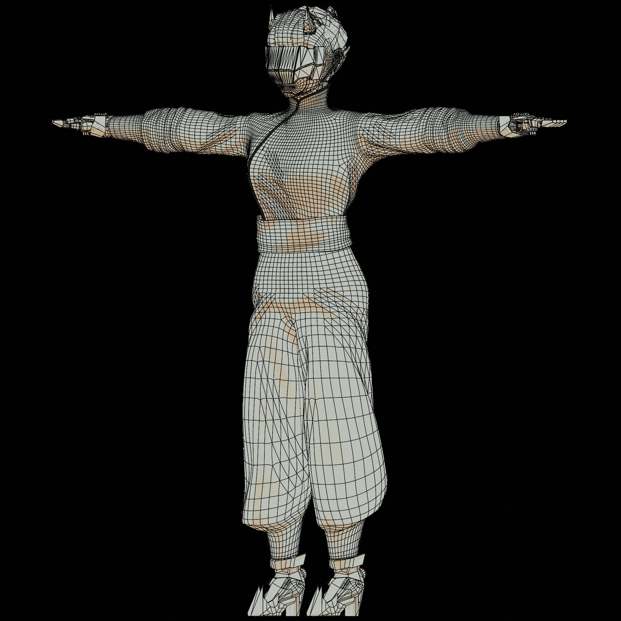 wireframe - some triangulation was in order to conform the folds properly. the details were sculpted multires and projected back down to the lowest subdiv. 