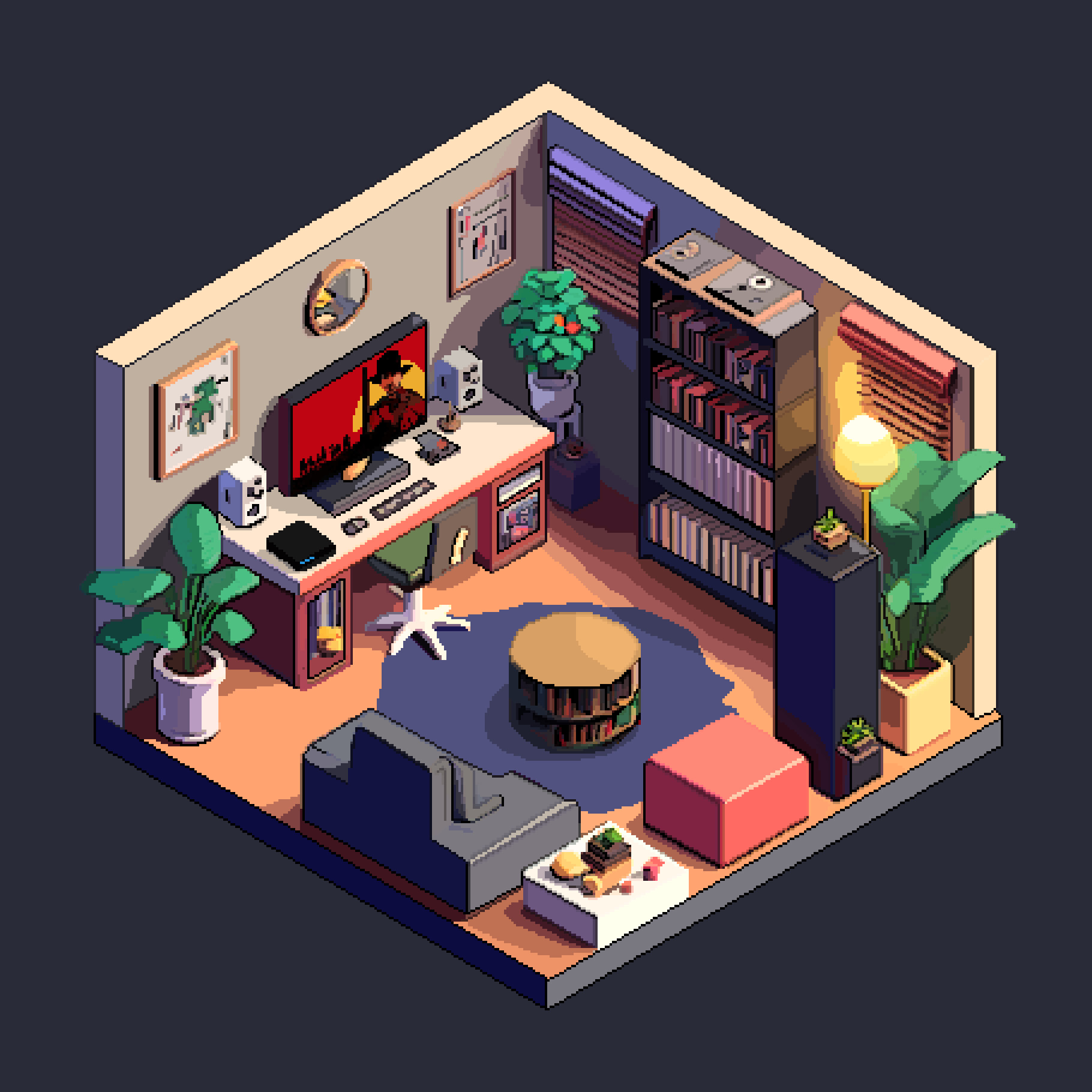 First pixel art I did of my gaming room using Piskel! Any tips on pixel art  for a newbie like me are very appreciated!:) : r/PixelArt