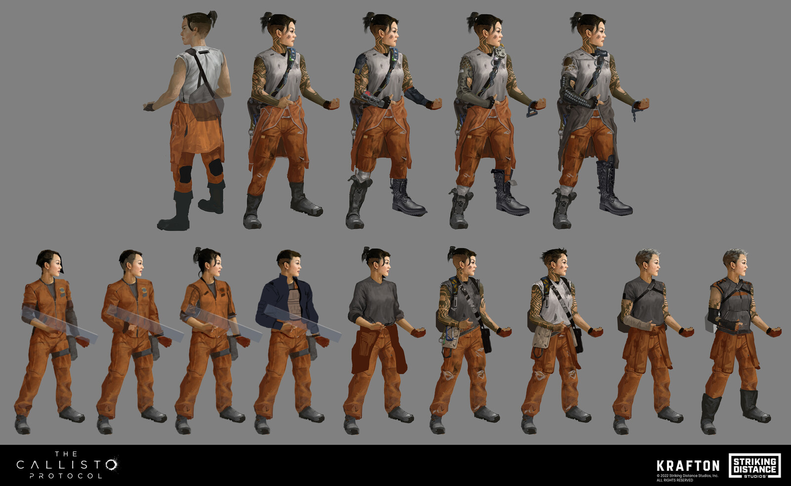 Dani hairstyle and prisoner outfit exploration concepts.