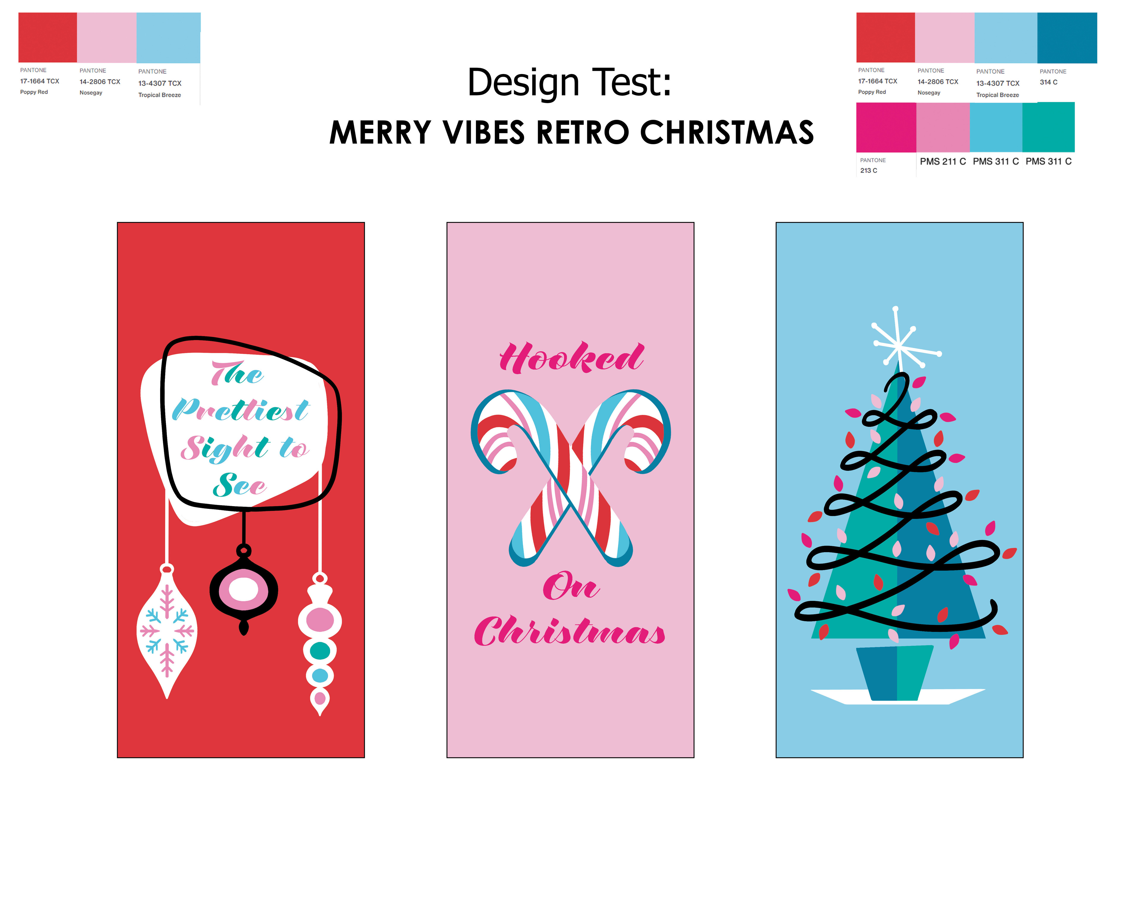 "Retro Vibes" Holiday Embroidered Towels. Prospective employer asked for three designs inspired by a provided design guide.