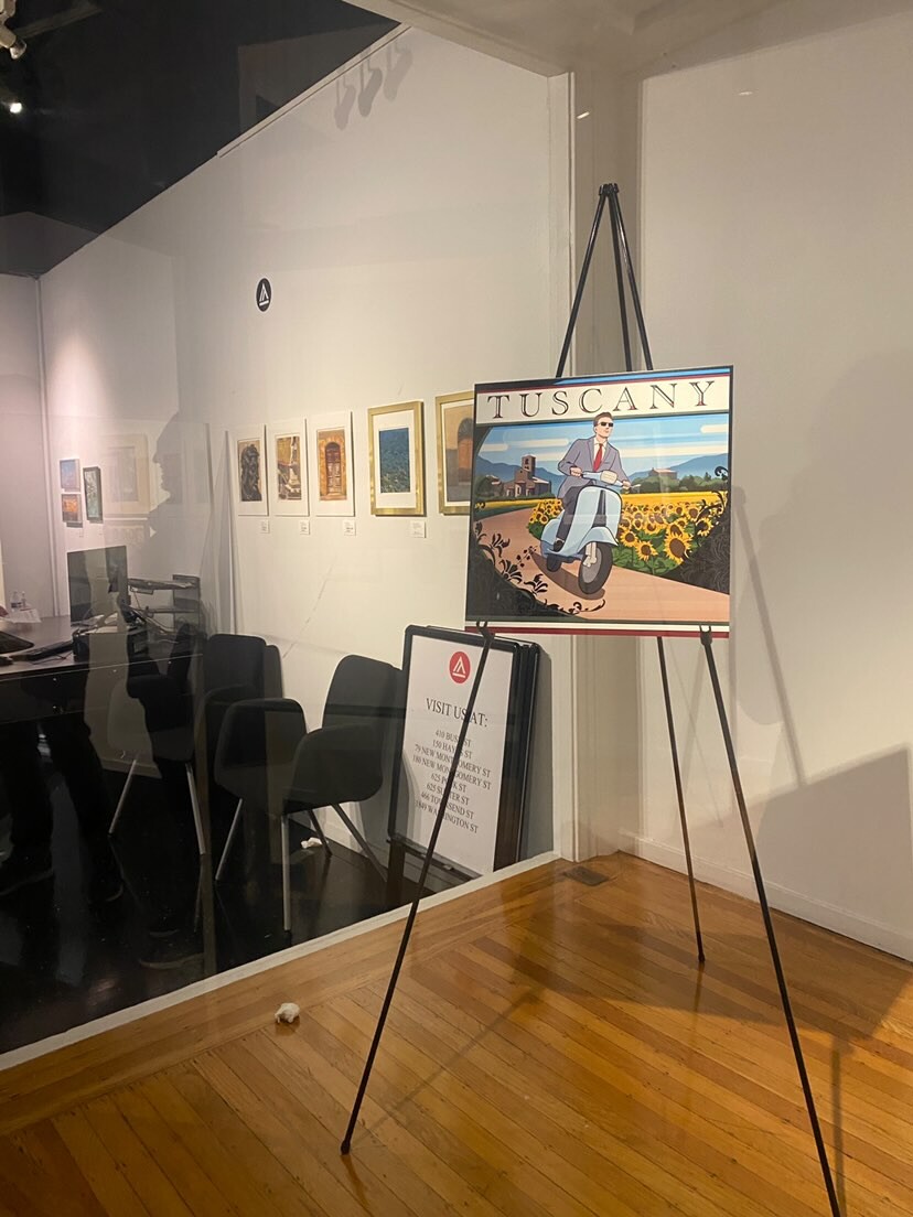 The illustrations were selected by the Academy of Art University to be displayed as advertising for their public gallery.  The school also used the illustrations as promotional art for their study abroad program. 