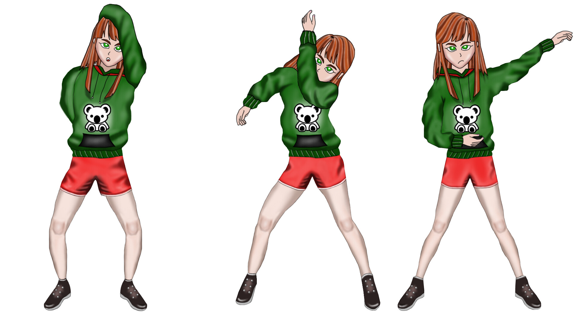 anime character with pink hair and blue hoodie standing in different poses,  - SeaArt AI