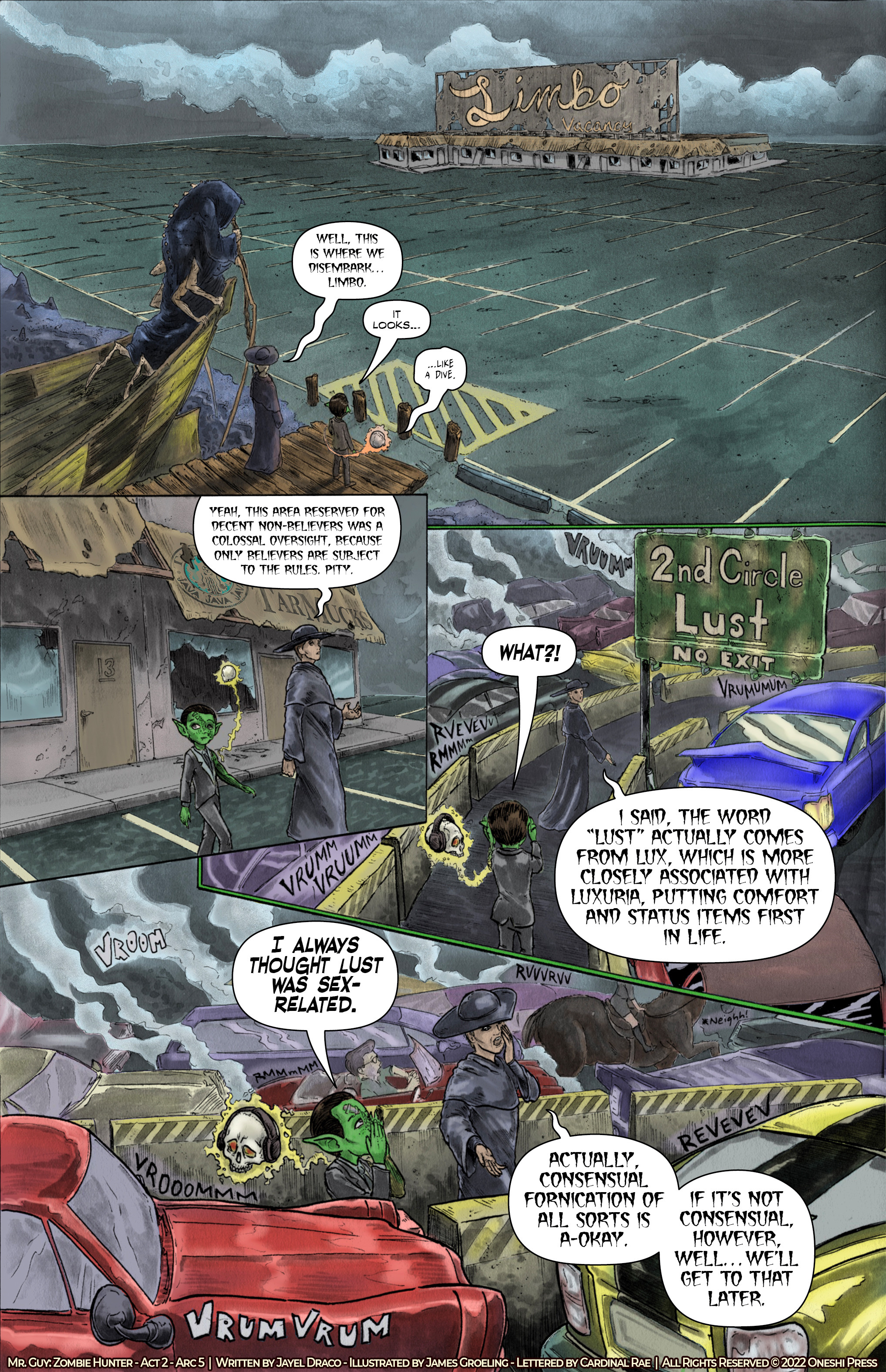 Oneshi Press 'Mr Guy' Arc 5, page 2. Final image
Written by Jayel Draco.
Lettering by Cardinal Rae
Illustration by James Groeling
Ⓒ 2022 Oneshi Press