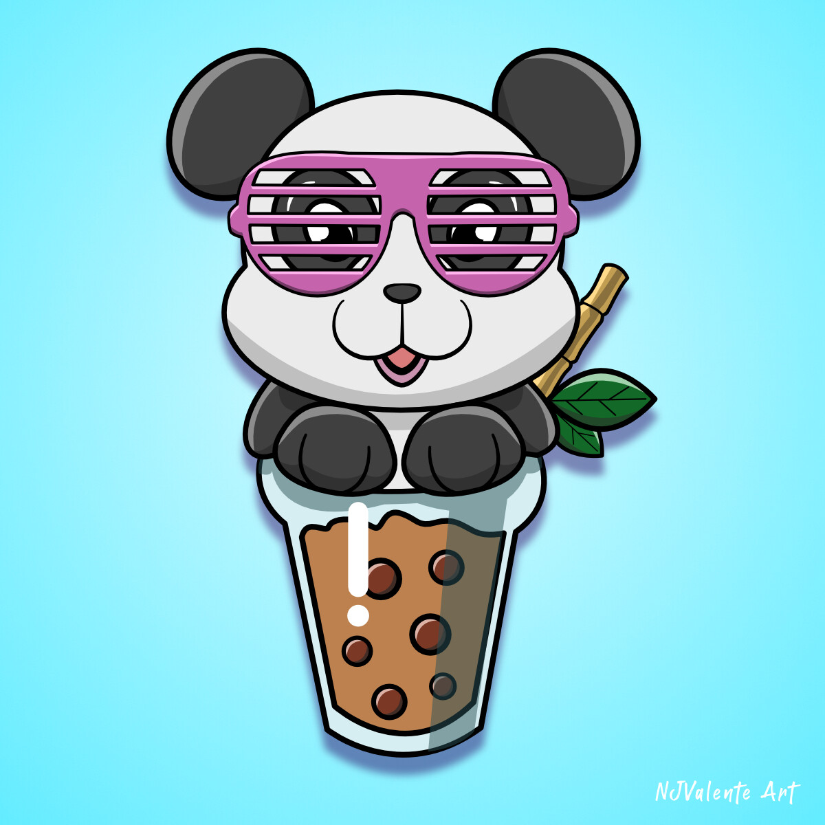 Vector panda in cup with optional visors for Bob Tea company done in Affinity Designer.