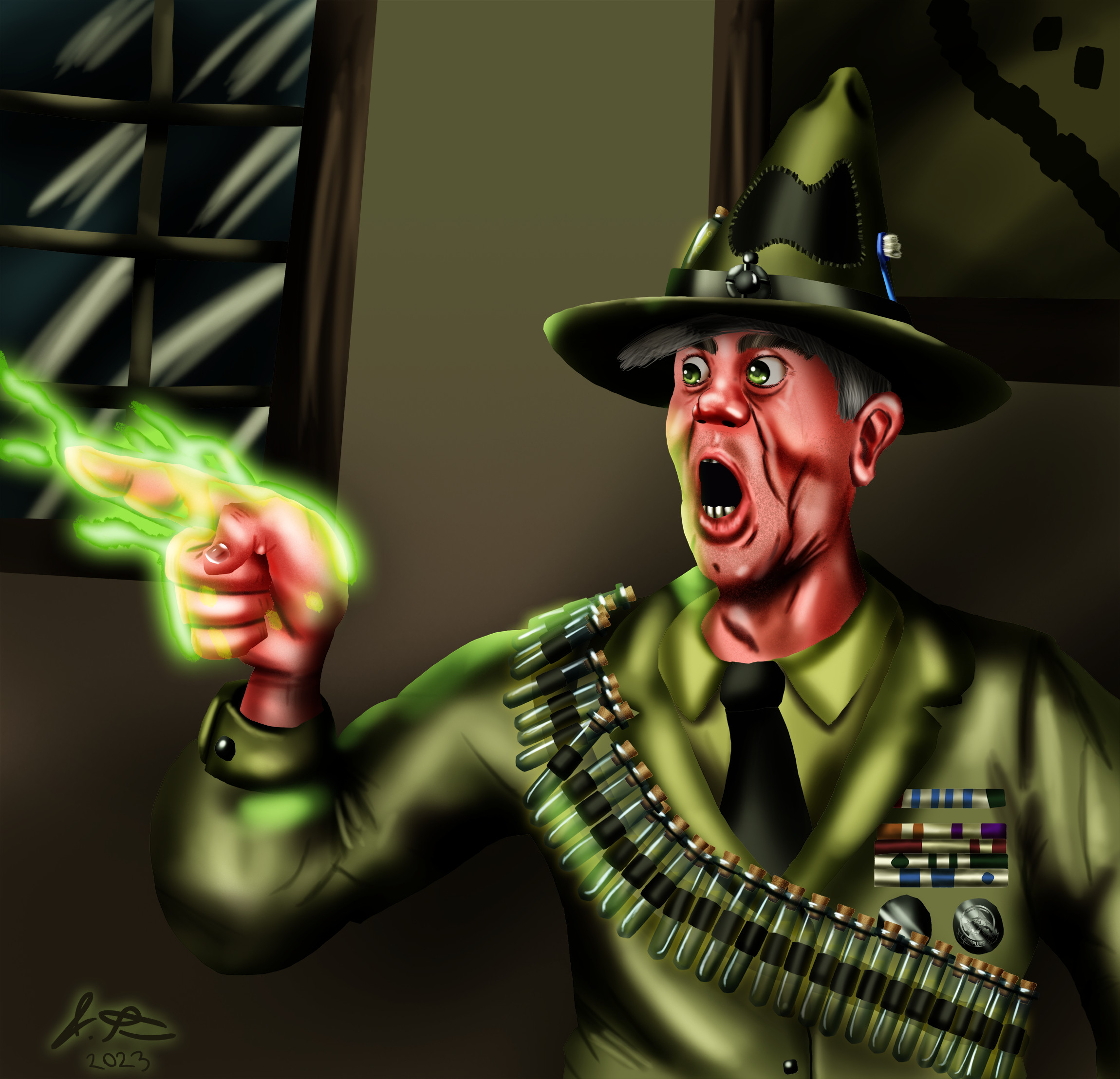 CHUCK ZULU! Lori and Ipsy's Drill Instructor casting a spell. Mostly based off R. Lee Ermey because he was the main inspiration behind CHUCK'S! character.
