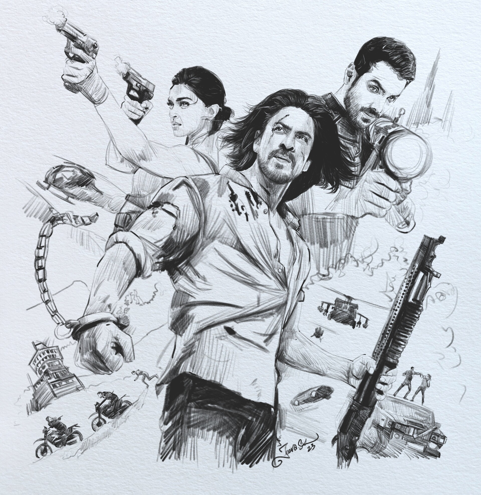 ArtStation - Pathaan Pencil Sketch 2023 #Pathaan #ShahRukhKhan  #Deepikapadukone #JohnAbraham