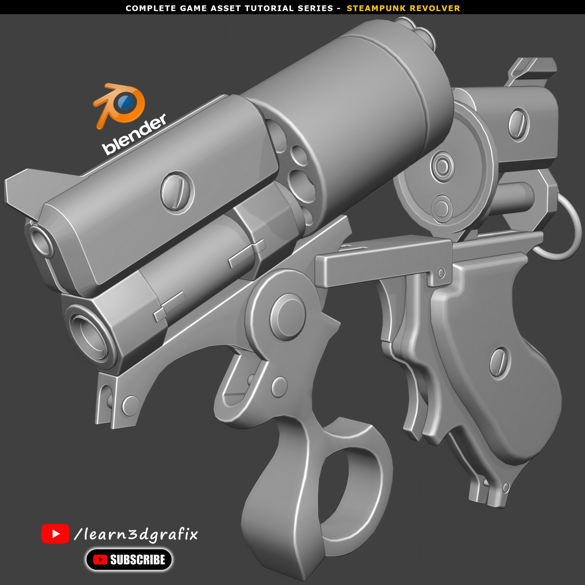 learn3dgrafix Steampunk Revolver modeling in Blender 3.4.1