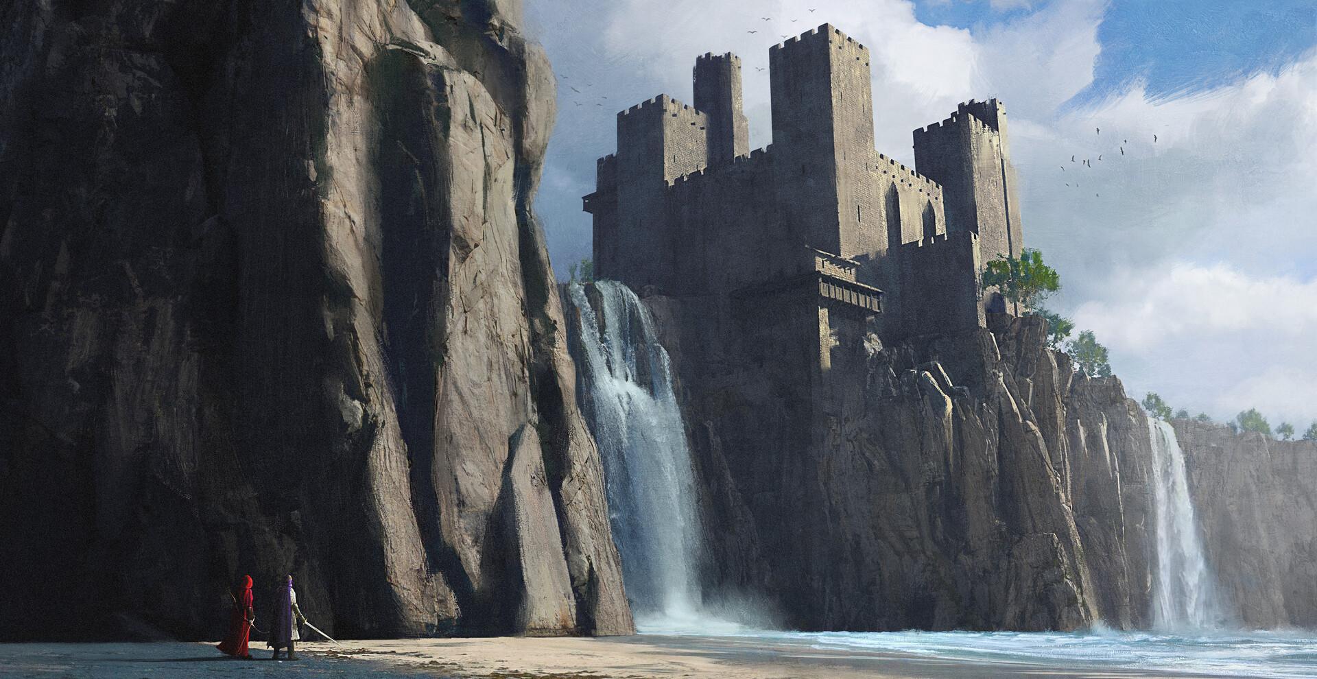 ArtStation - Castle and waterfalls