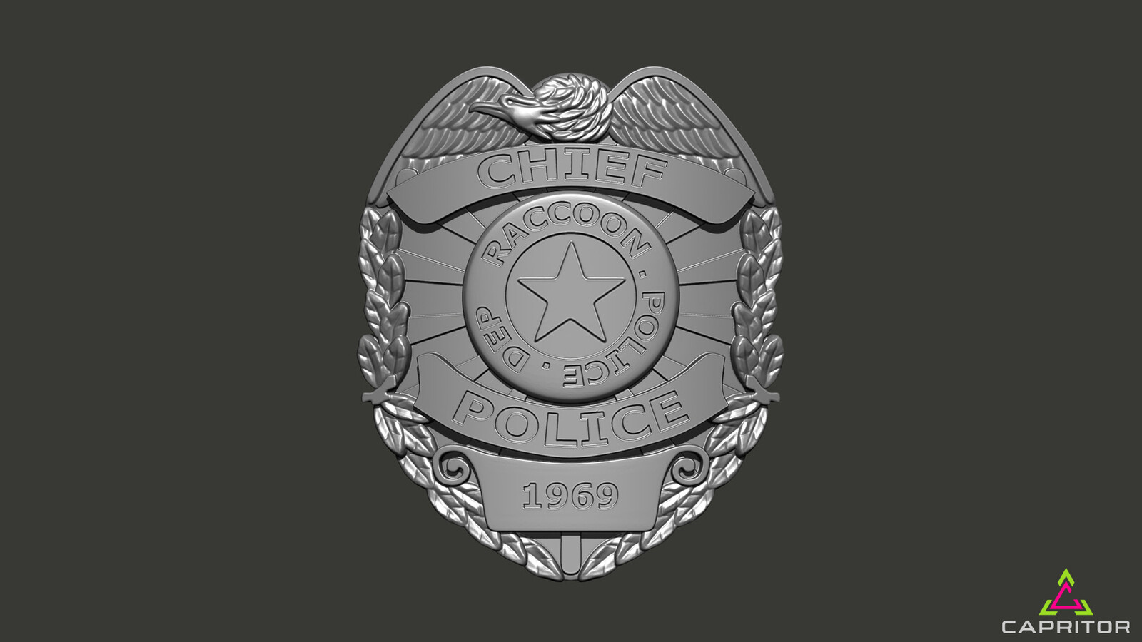 Resident Evil Raccoon City Police Detective Badge Grey Render