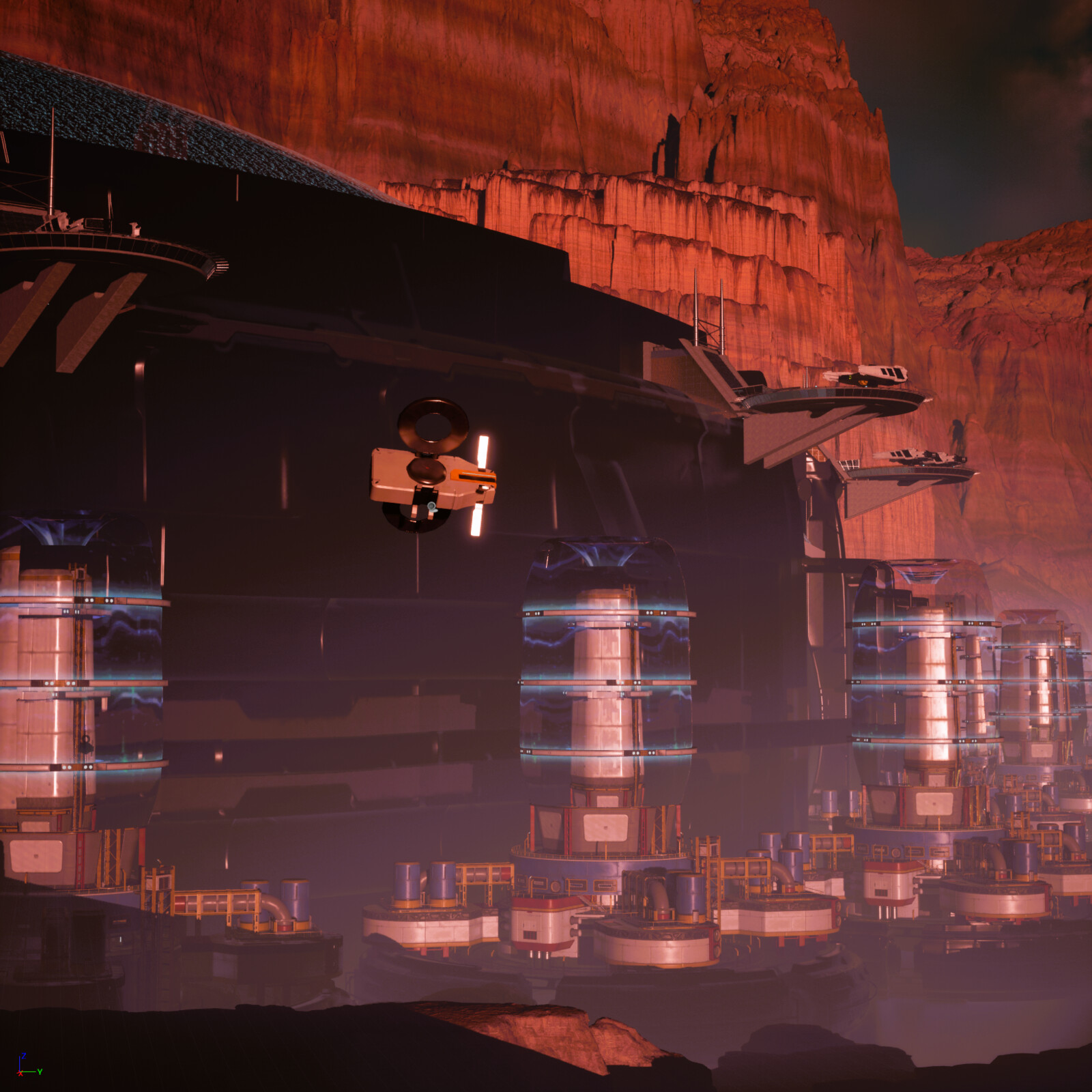 Interstellar Research &amp; Outpost Supply Vessel: Drone Patrolling Terraformers