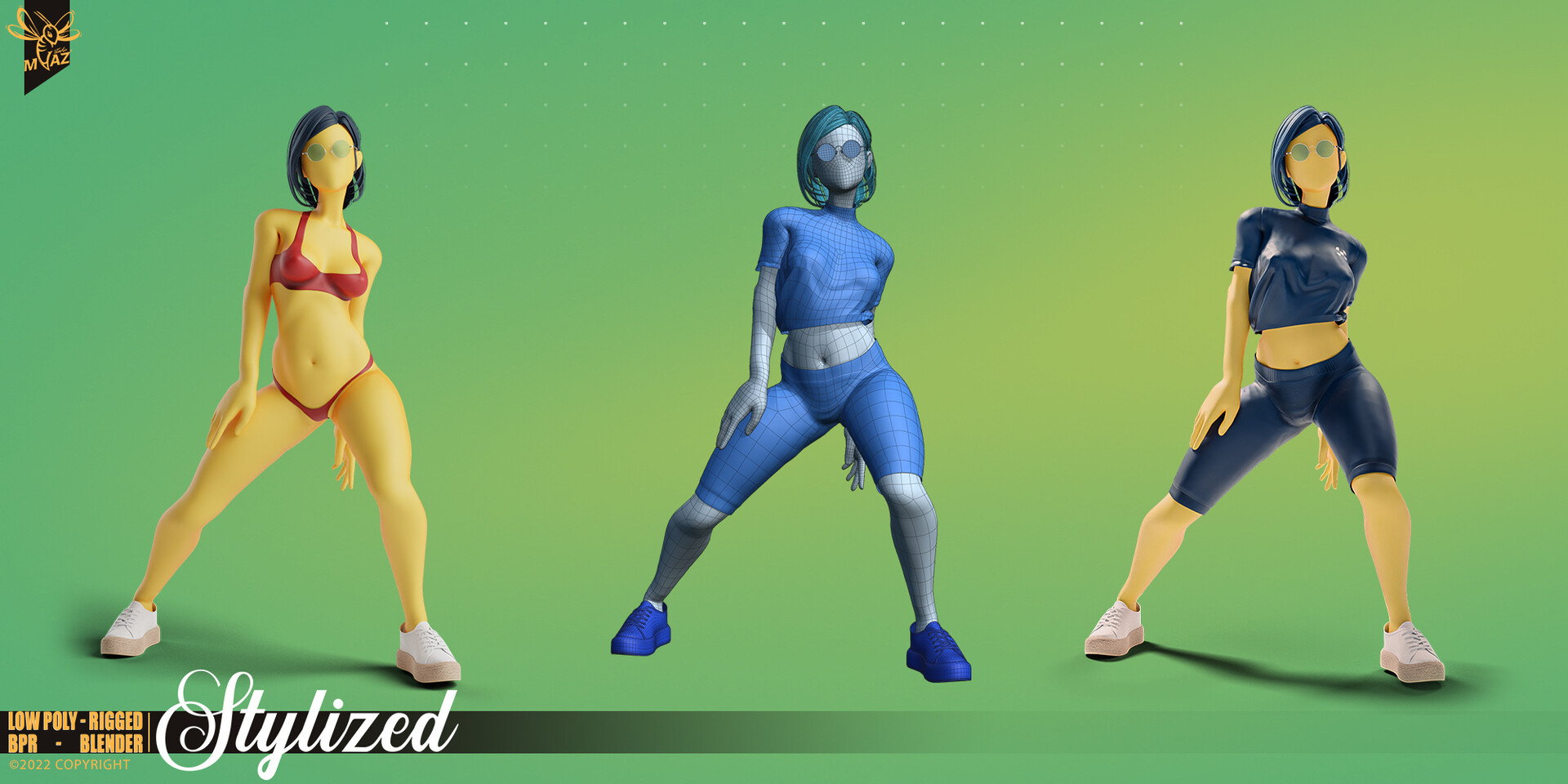 Maaz studio stylized motion design female character low poly 3d model