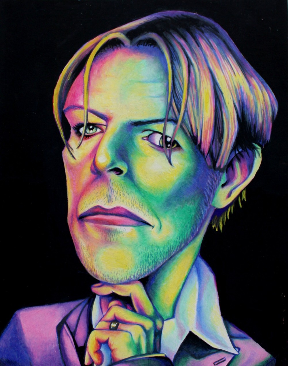 David Bowie, 2013, colored pencil and gouache.