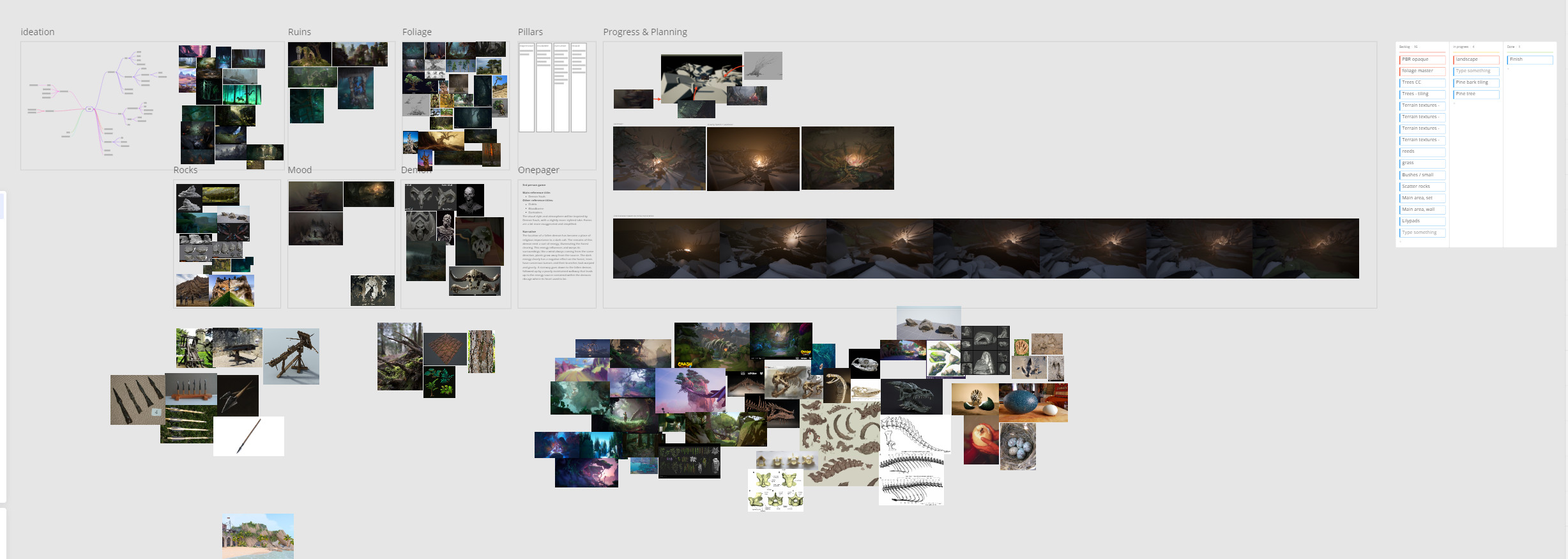 Some screens from Miro, which I like to use to structure my process, gather reference, etc