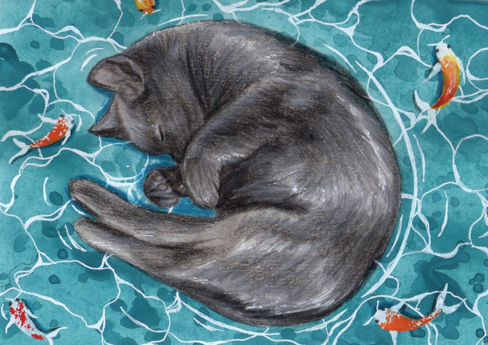 Painted traditionally in watercolour, detailed with coloured pencil.