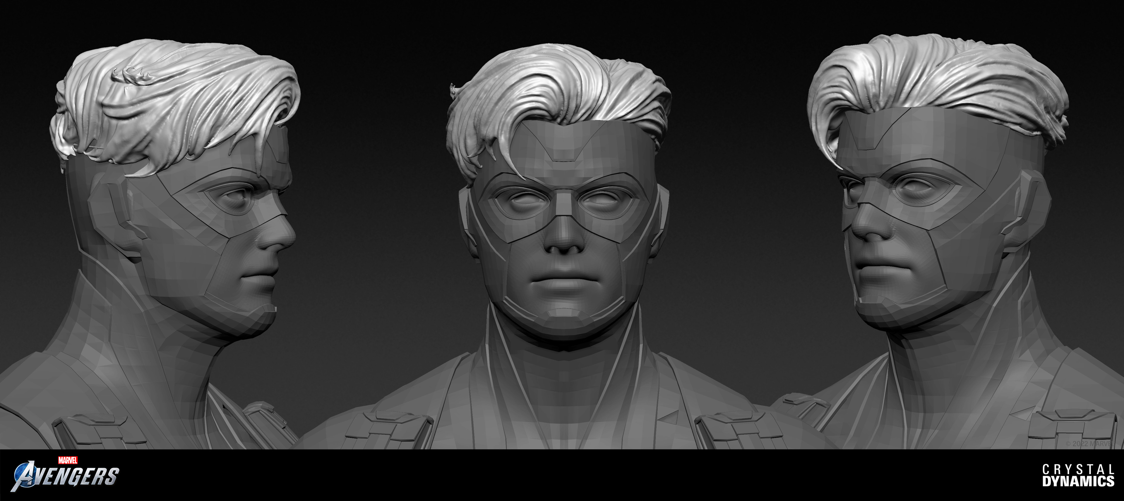 ZBrush blockout used as a rough sketch to indicate hair volume and flow.
