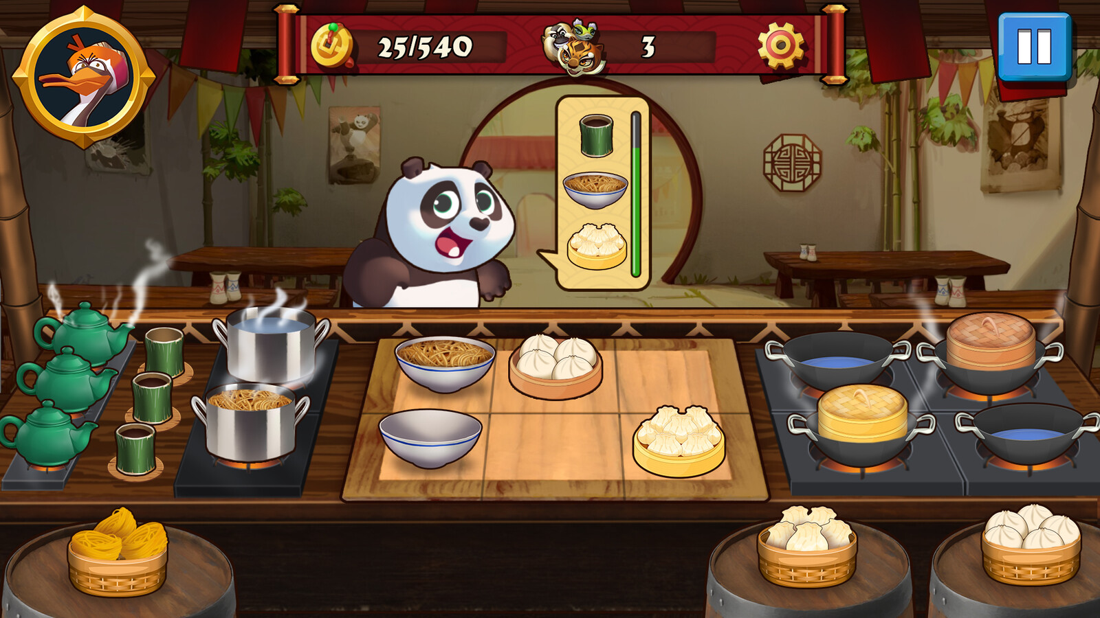 Kung fu panda: noodles and tofu 
 Kitchen gameplay screenshot concept