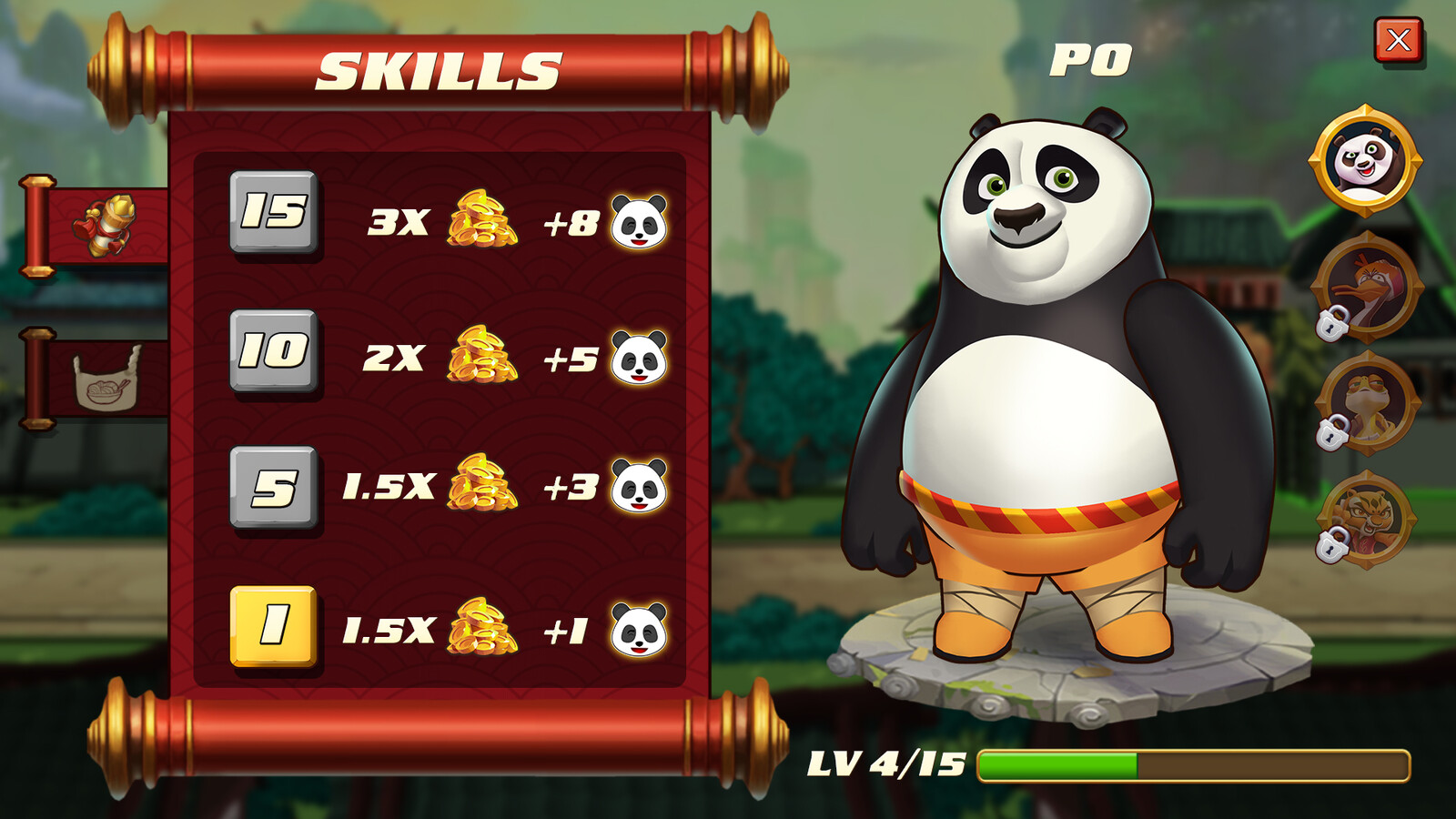 Kung fu panda: noodles and tofu

Character menu screenshot concept
