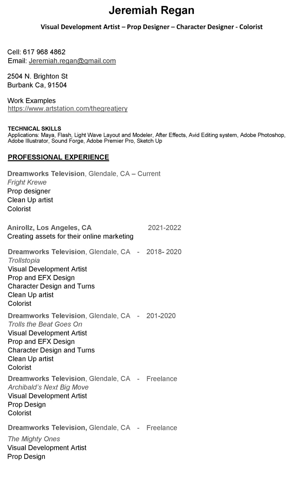 Jerry Regan - Resume Information 