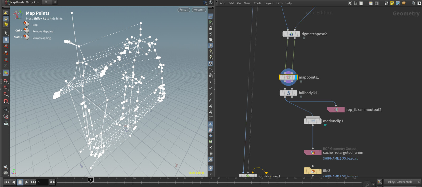 Point Map node for mapping relevant joints from the original skeleton to retarget