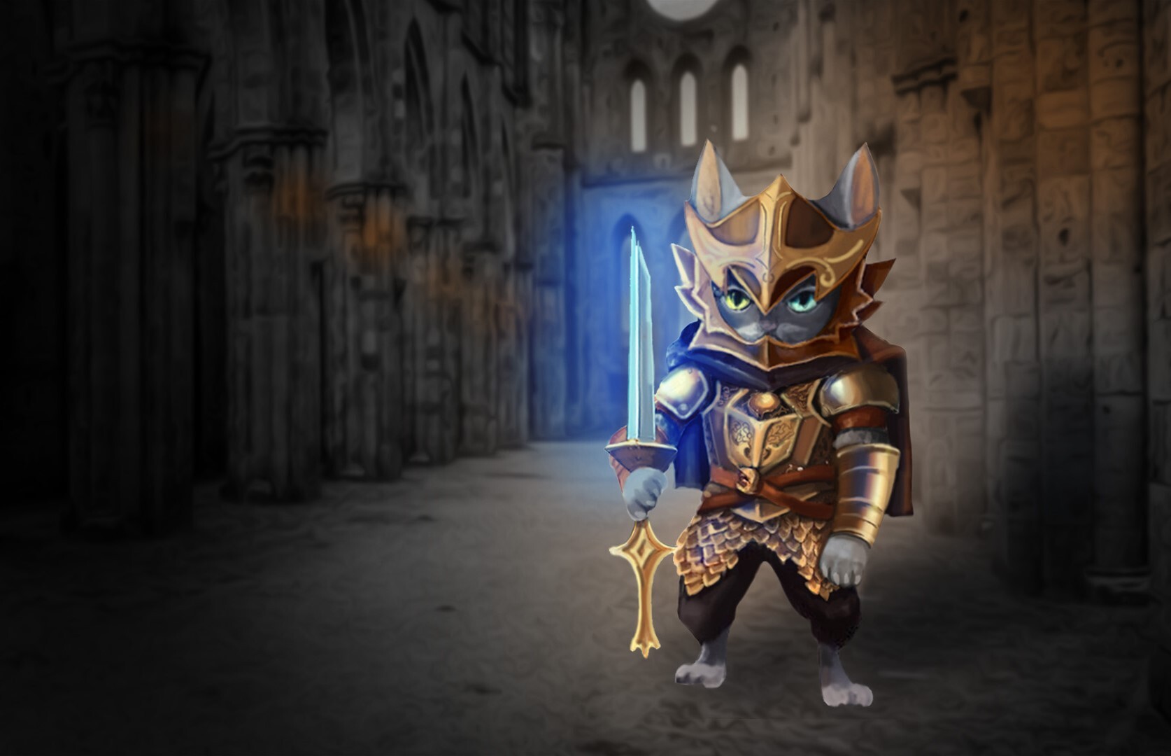 ArtStation - Cat-knight cocept art for indie-game