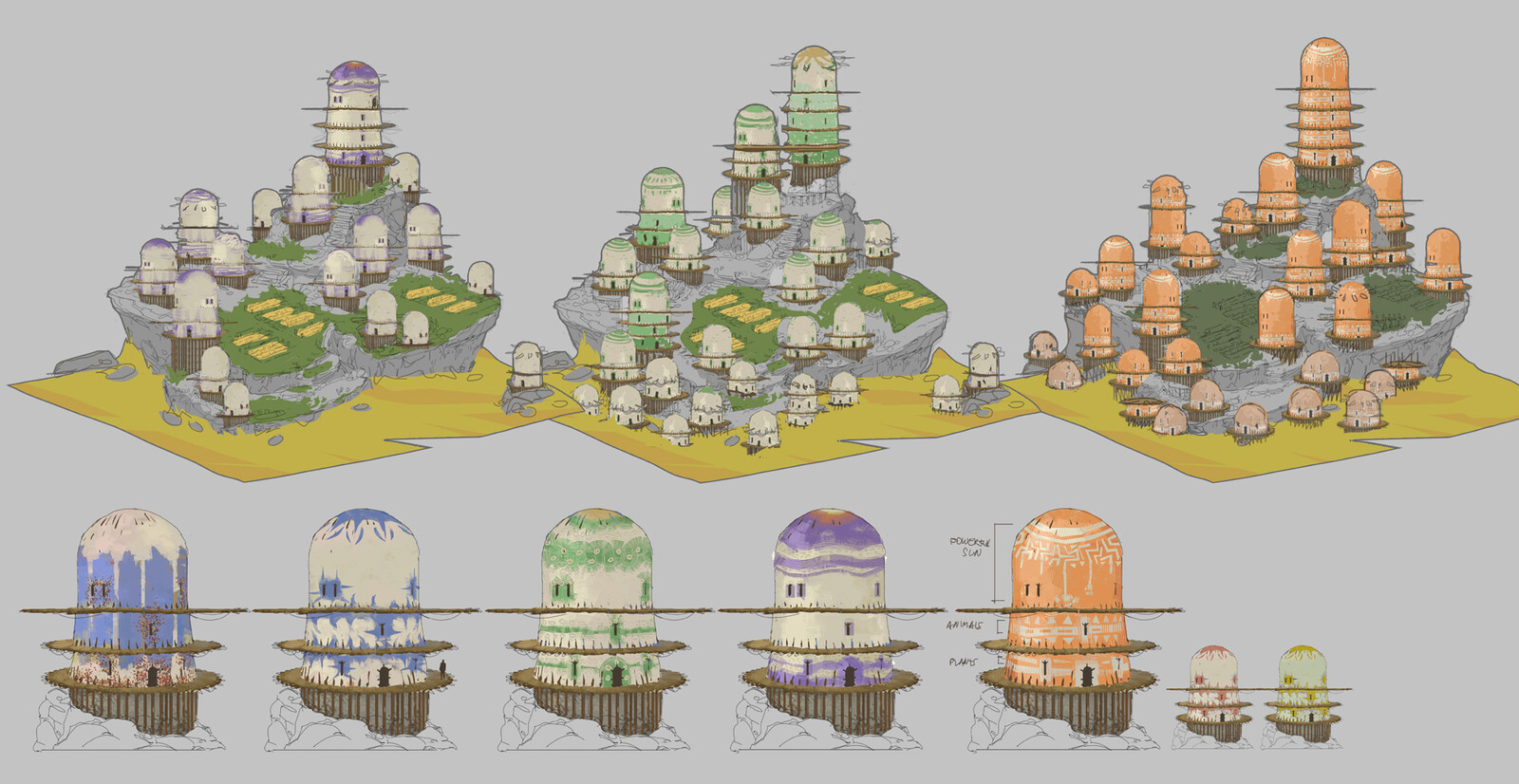 Initial sketches for the village
