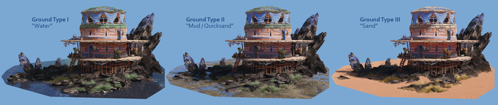 Different explorations what kind of ground types I want. 