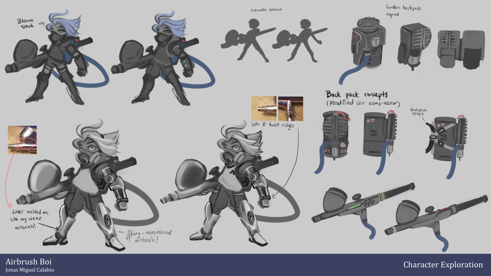 Character exploration. I focused on black and white and on the silhouette to quickly bring my ideas to paper. 