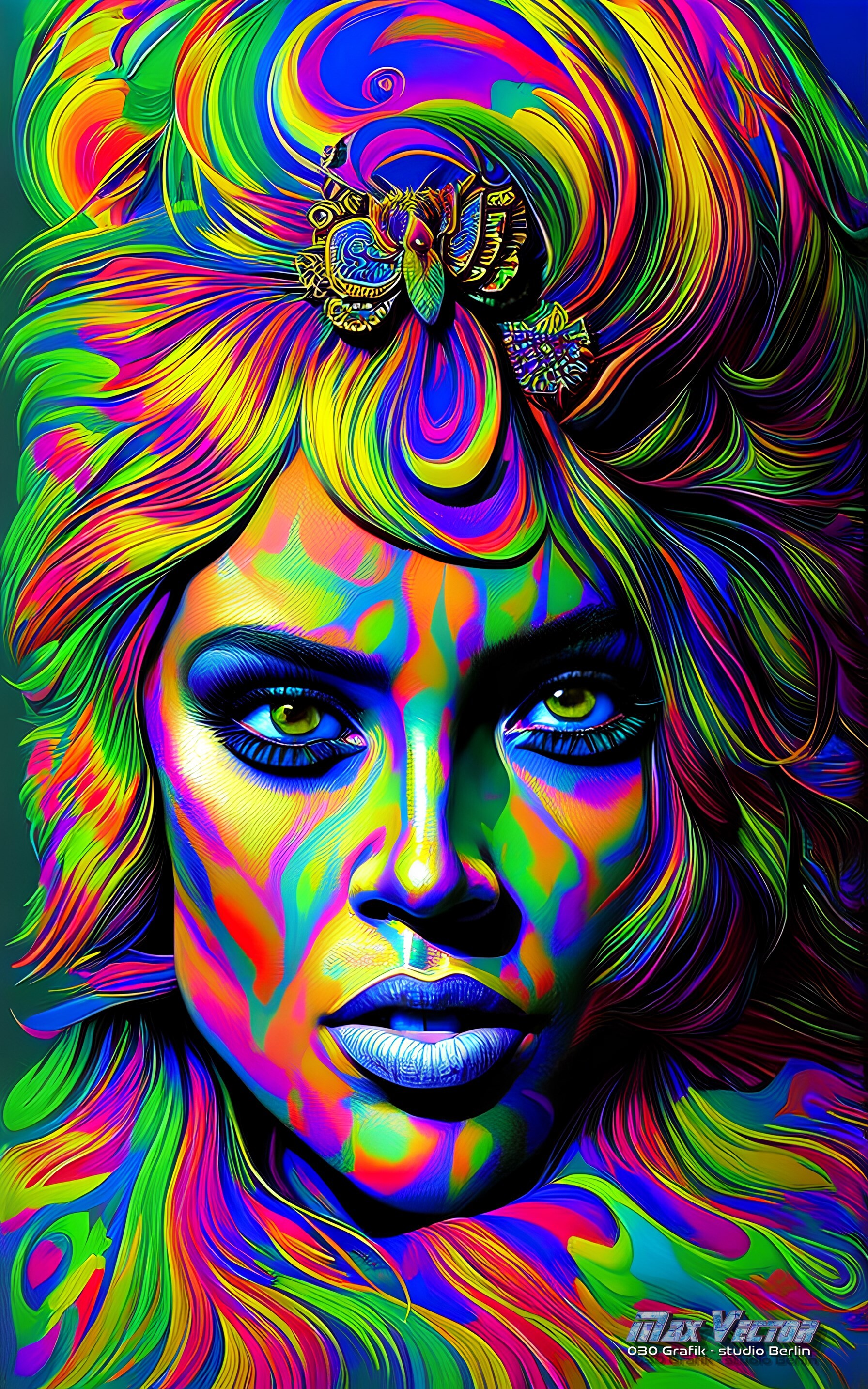 psychedelic face drawing
