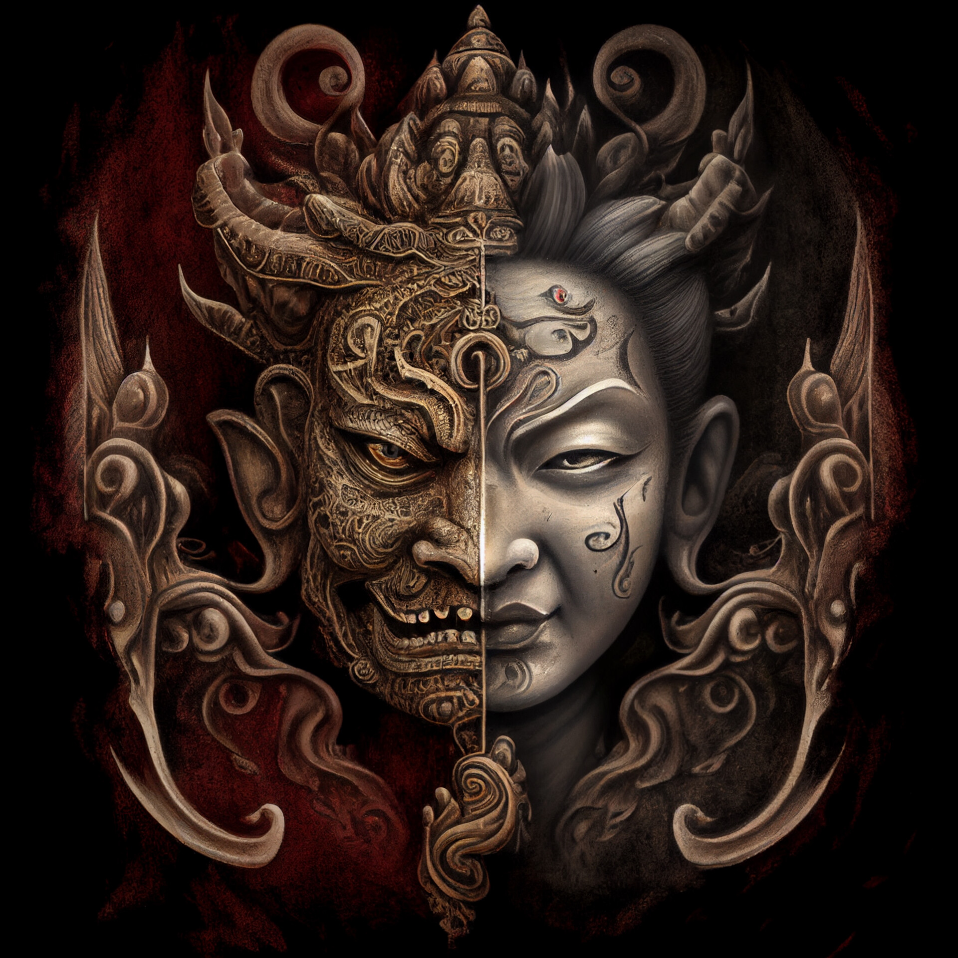 ArtStation One Thought Between Buddha and Demon