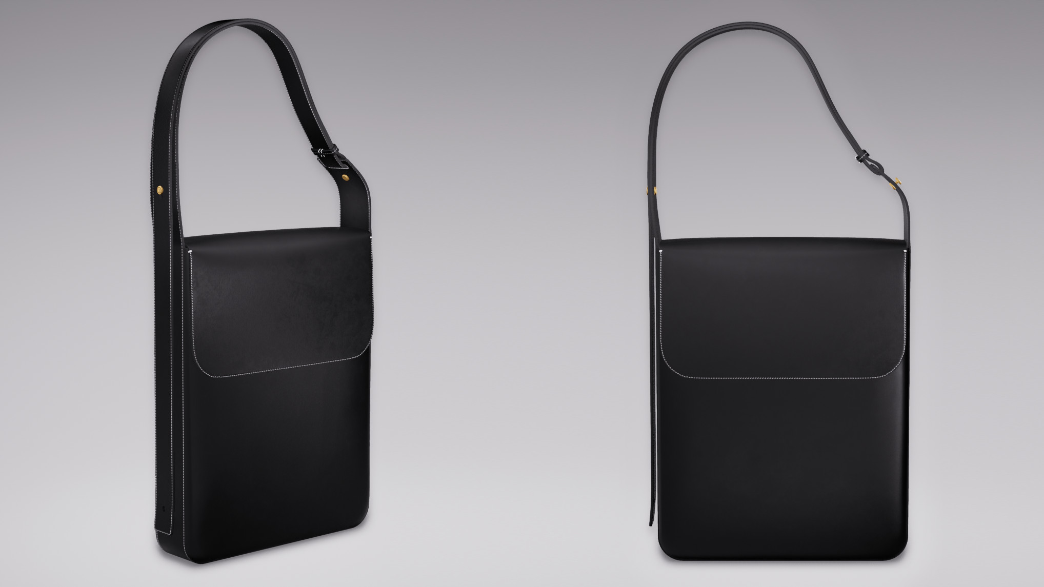 Messenger Bag (Black Vegetable-Tanned Leather)