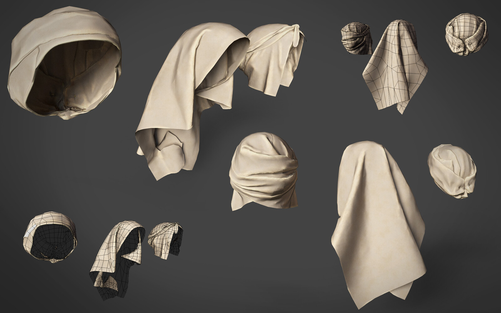 Kerchief, Two Tailed Cap and Simple Turban