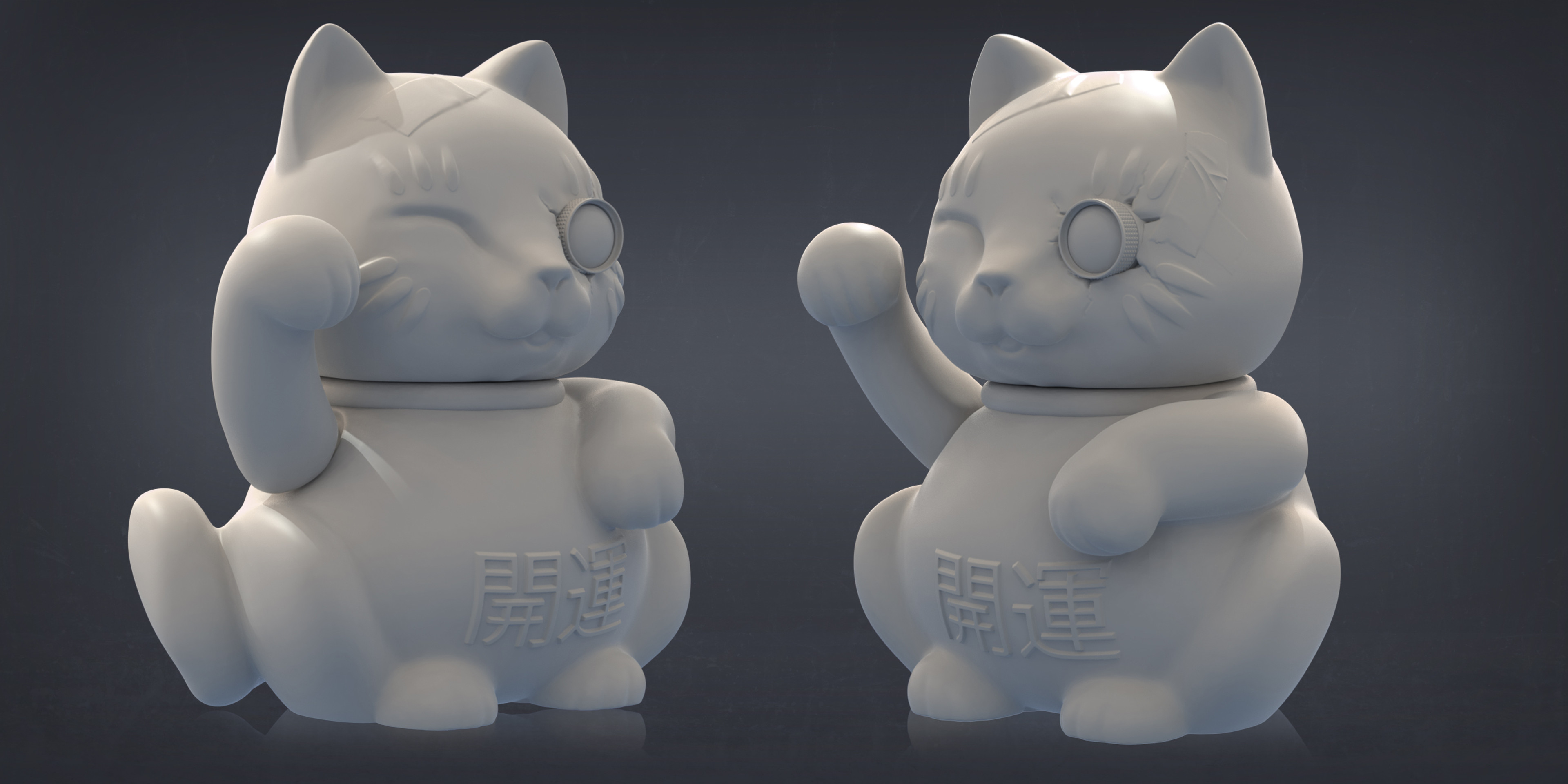 Part of a cyberpunk asset scene, still in the works. Idea was to make a lucky cat into a webcam. Supposed to look like its crudely cut in. Based of a few reference lucky cats I found online.