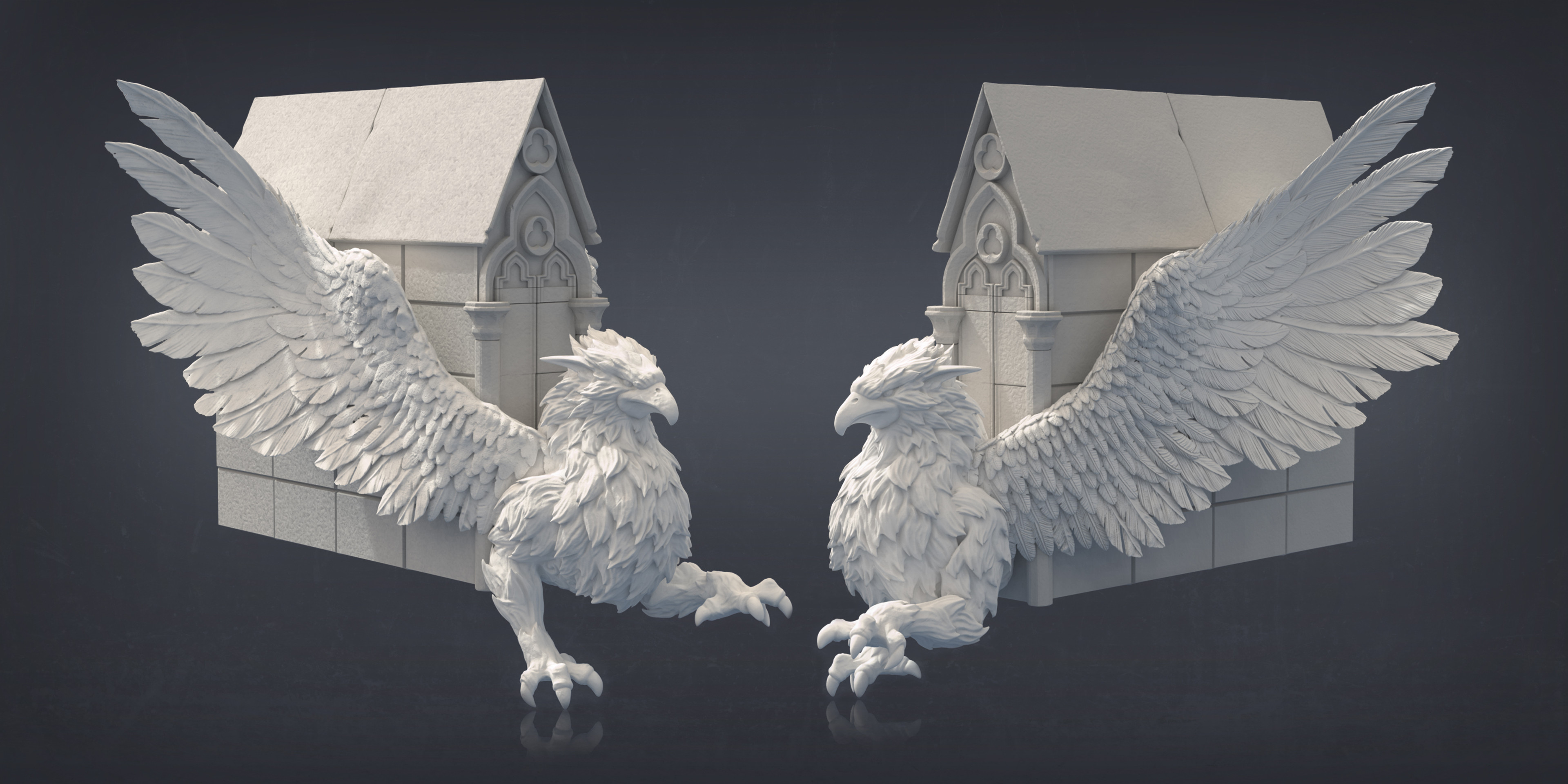 Griffin statue created for a environment scene, the idea was to have this on either side of a entrance. Not sure il return to the full scene at this point.