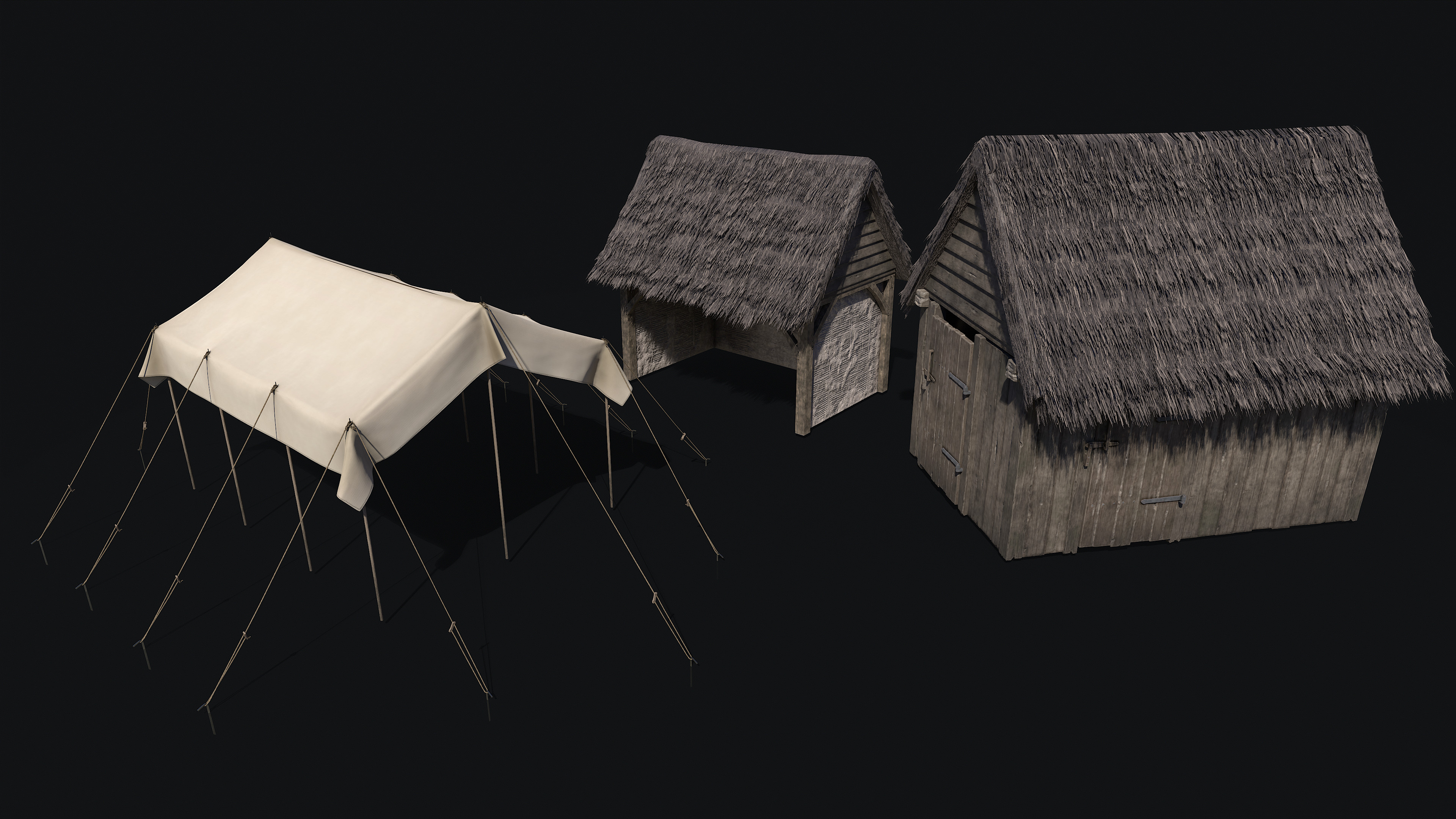 Outhouse var 1 + 2 (With Daub + wattle walls), Fly Tent