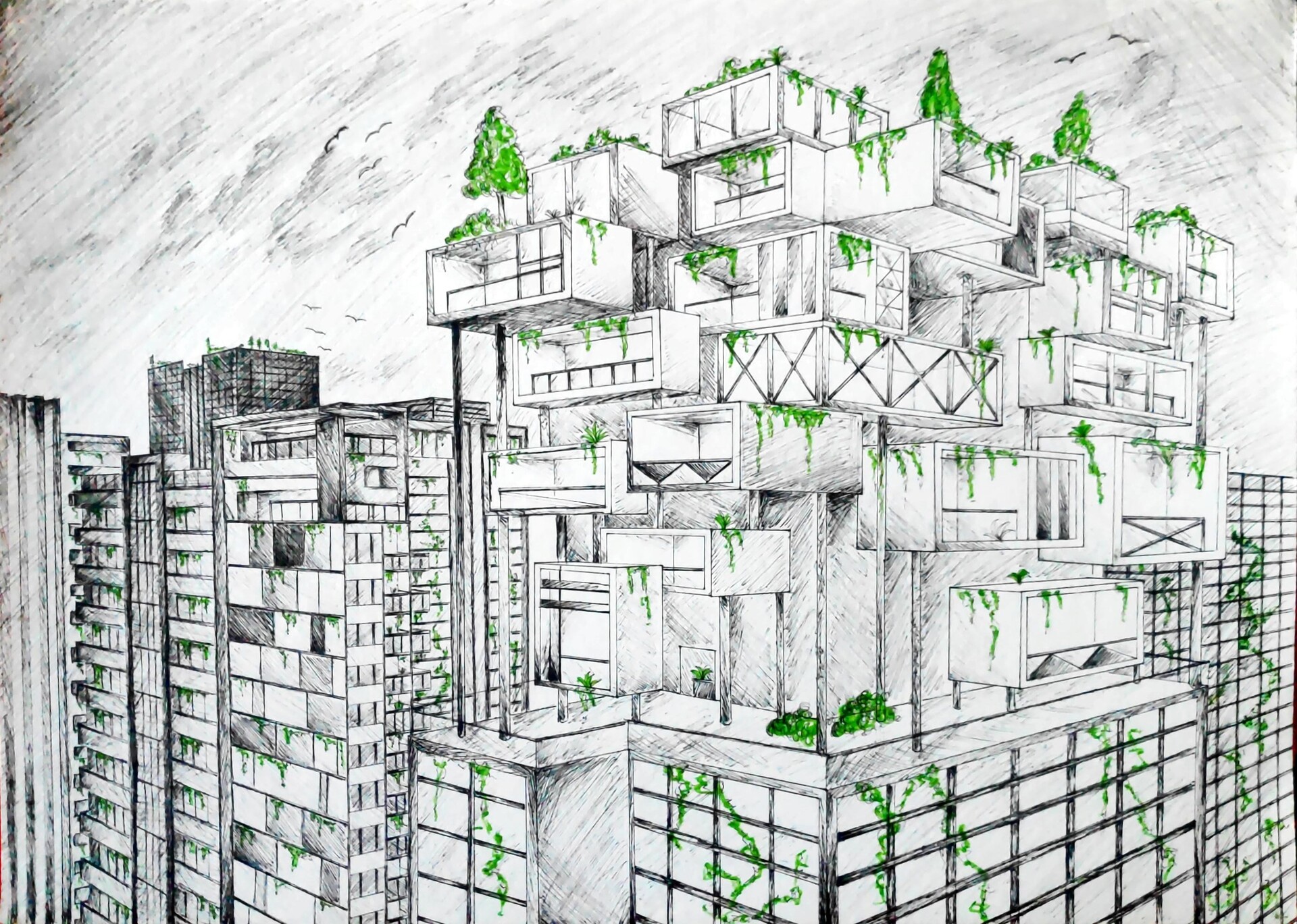 Clean City Green City Drawing  oil pastel watercolor drawing Sharpie   Clean City Green City Drawing TinyPrintsArt wwwtinyprintsartcom  Stationary Used Drawing book Doms watercolors Doms oil pastels Sharpie  Online  By