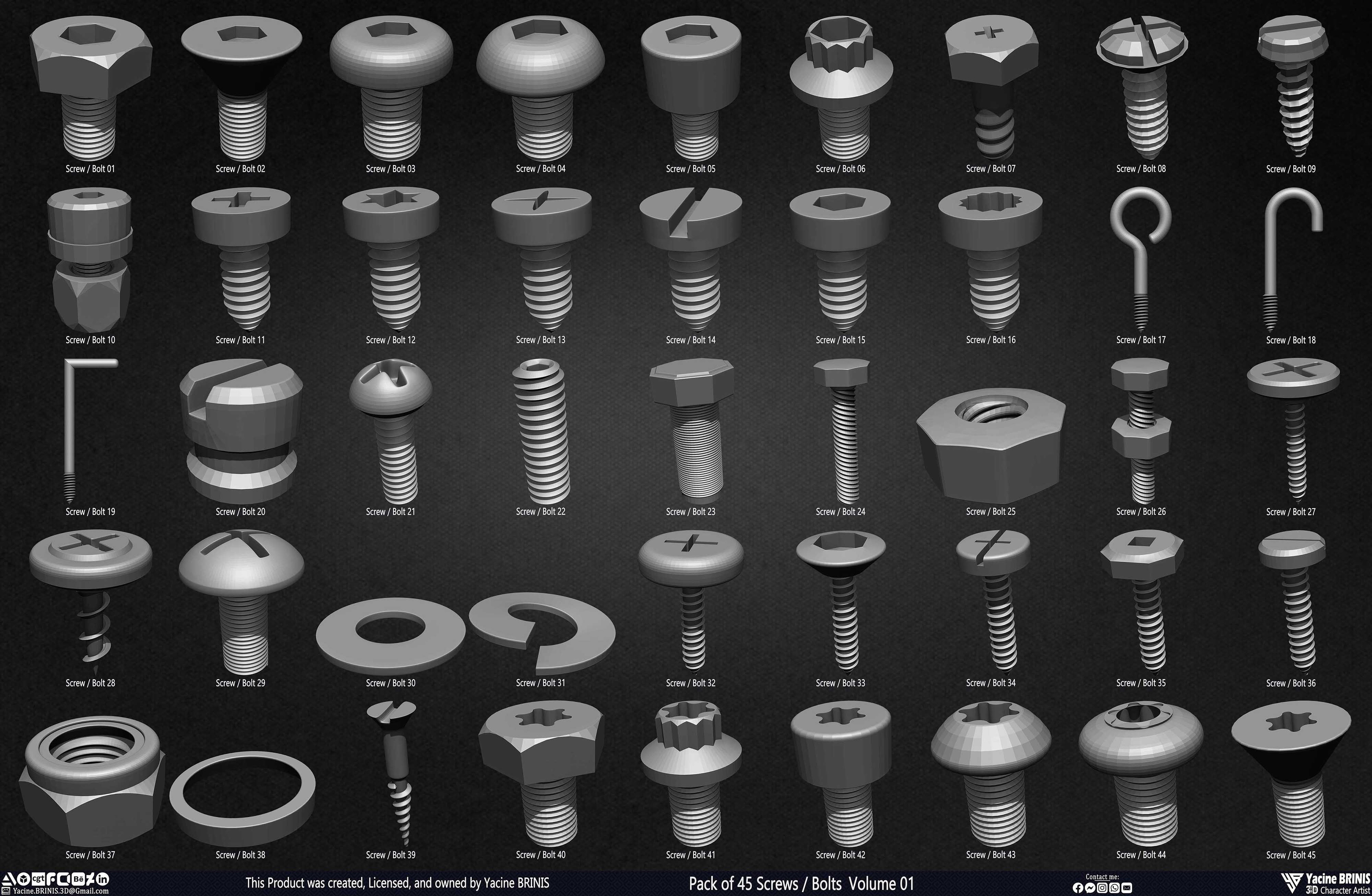 Pack of 45 Screws-Bolts Volume 01 Sculpted By Yacine BRINIS Set 002