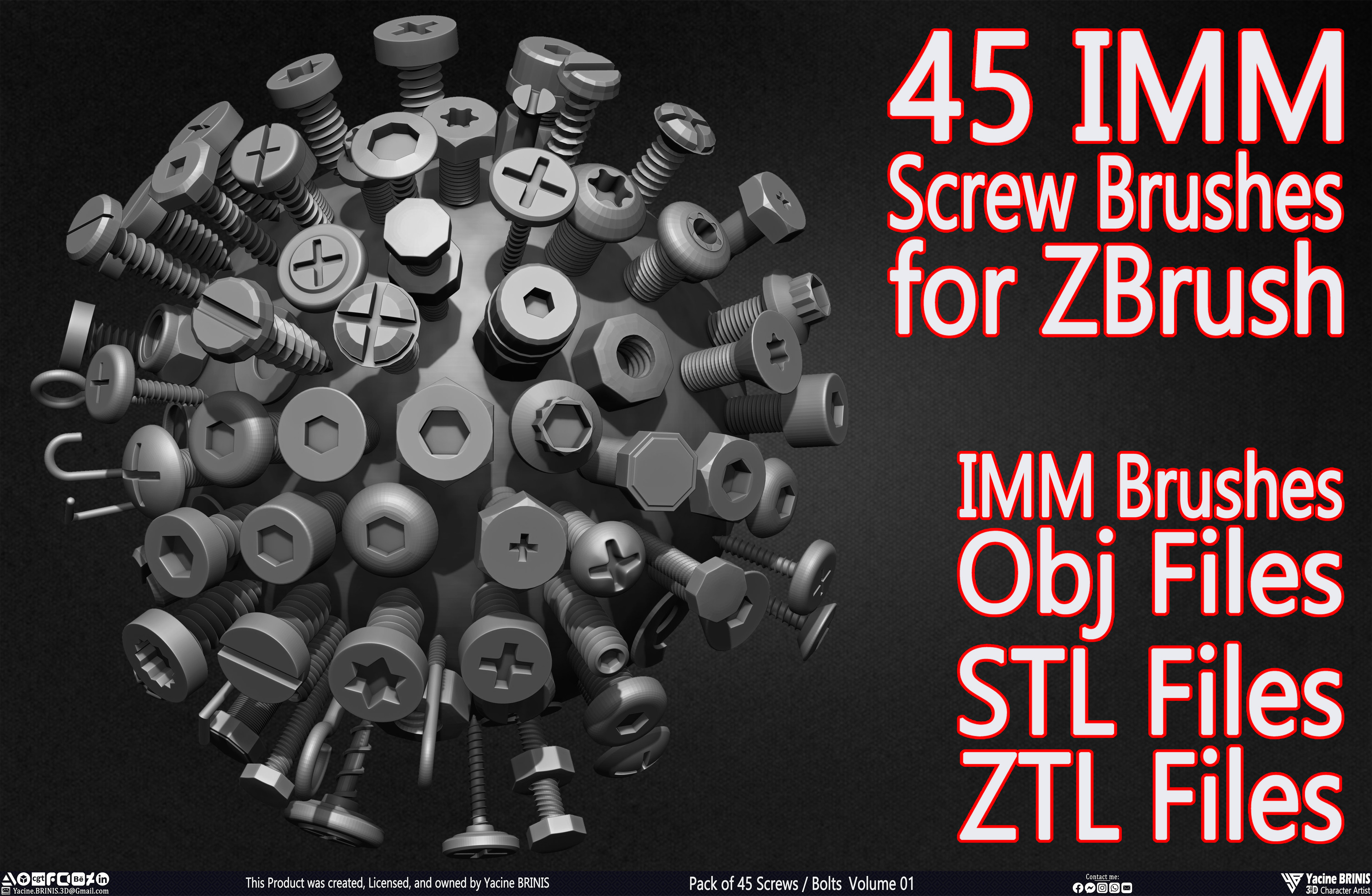 Pack of 45 Screws-Bolts Volume 01 Sculpted By Yacine BRINIS Set 006