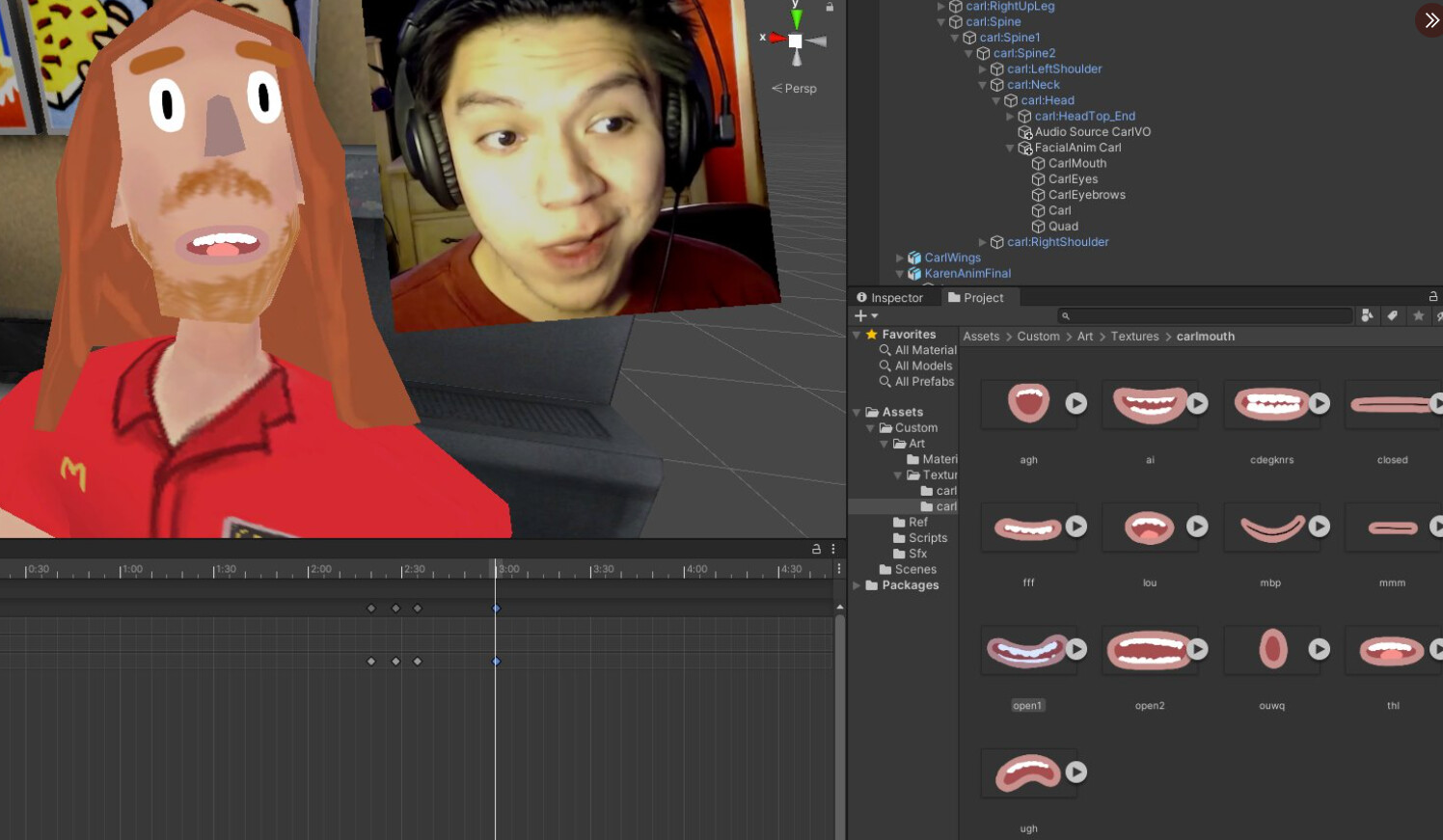 created a system to scrub reference video for quick facial animation in Unity Timeline