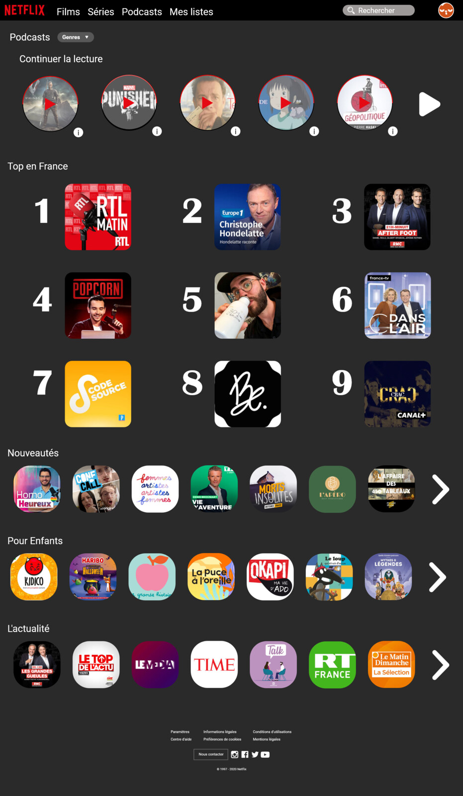 Page d'accueil podcasts