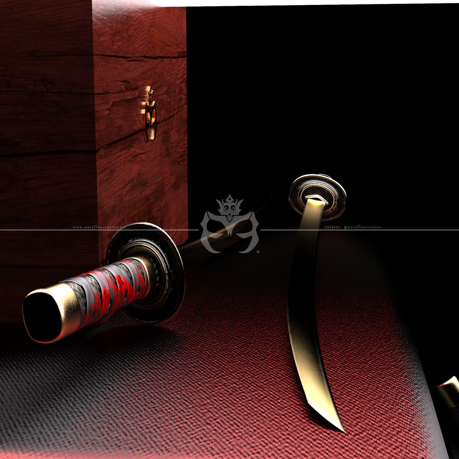 Red Silk Katana 3d modeled by ParallaxCreates