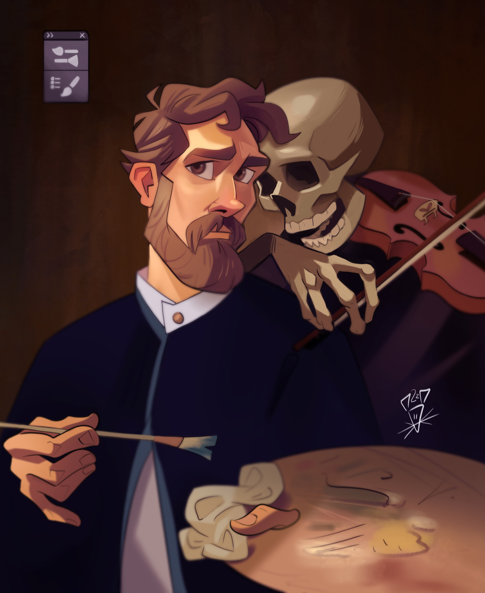 Artstation self portrait with death playing the fiddle