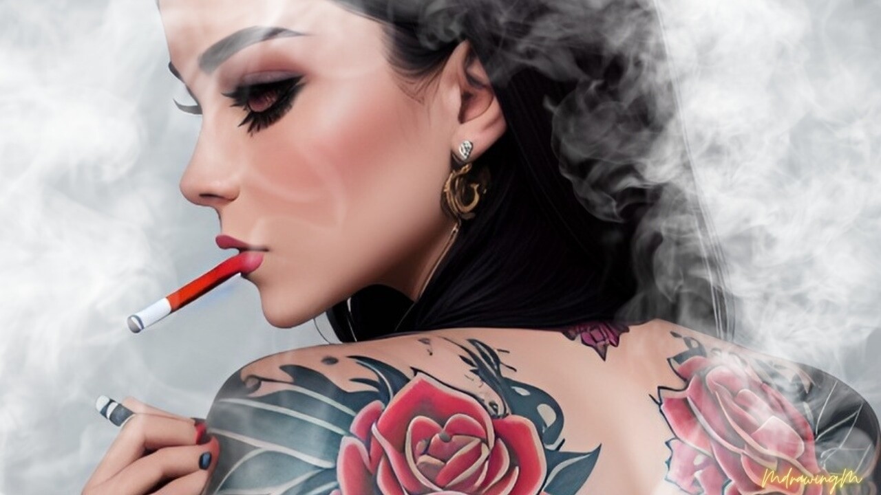 Artstation Japanese Tattooed Girl Smoking