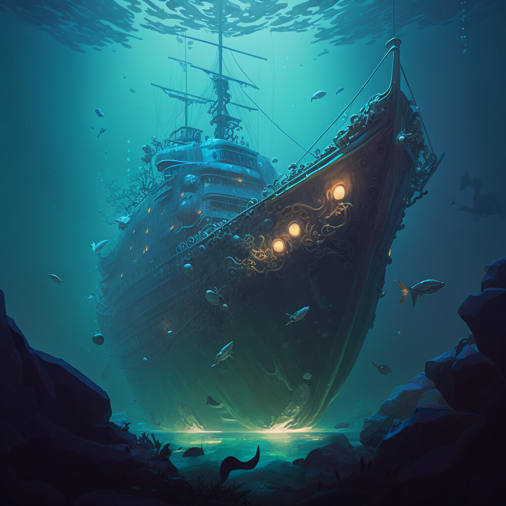 underwater shipwreck painting